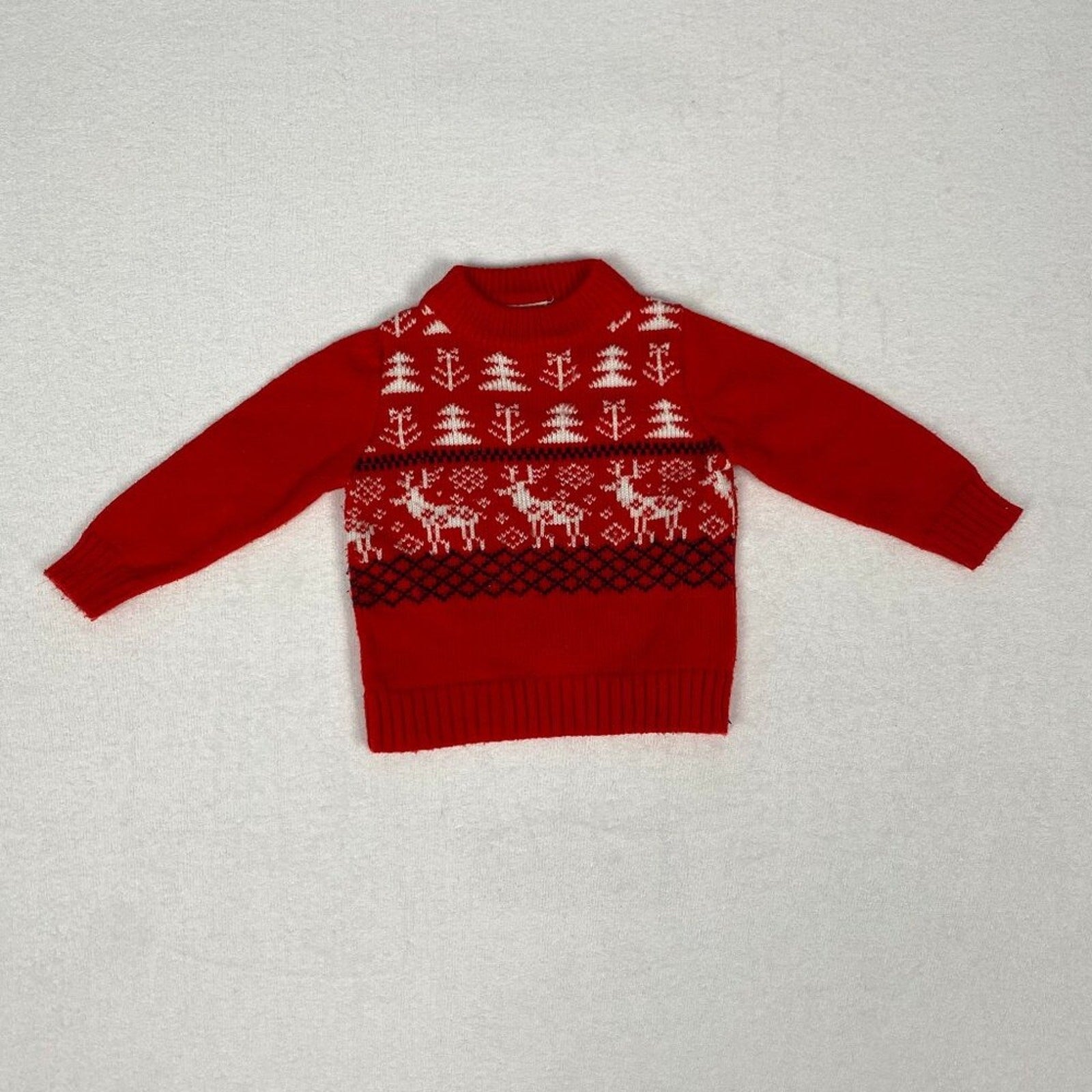 Vintage 90s Fair Isle Print Reindeer Christmas Tree Turtleneck Knit Sweater