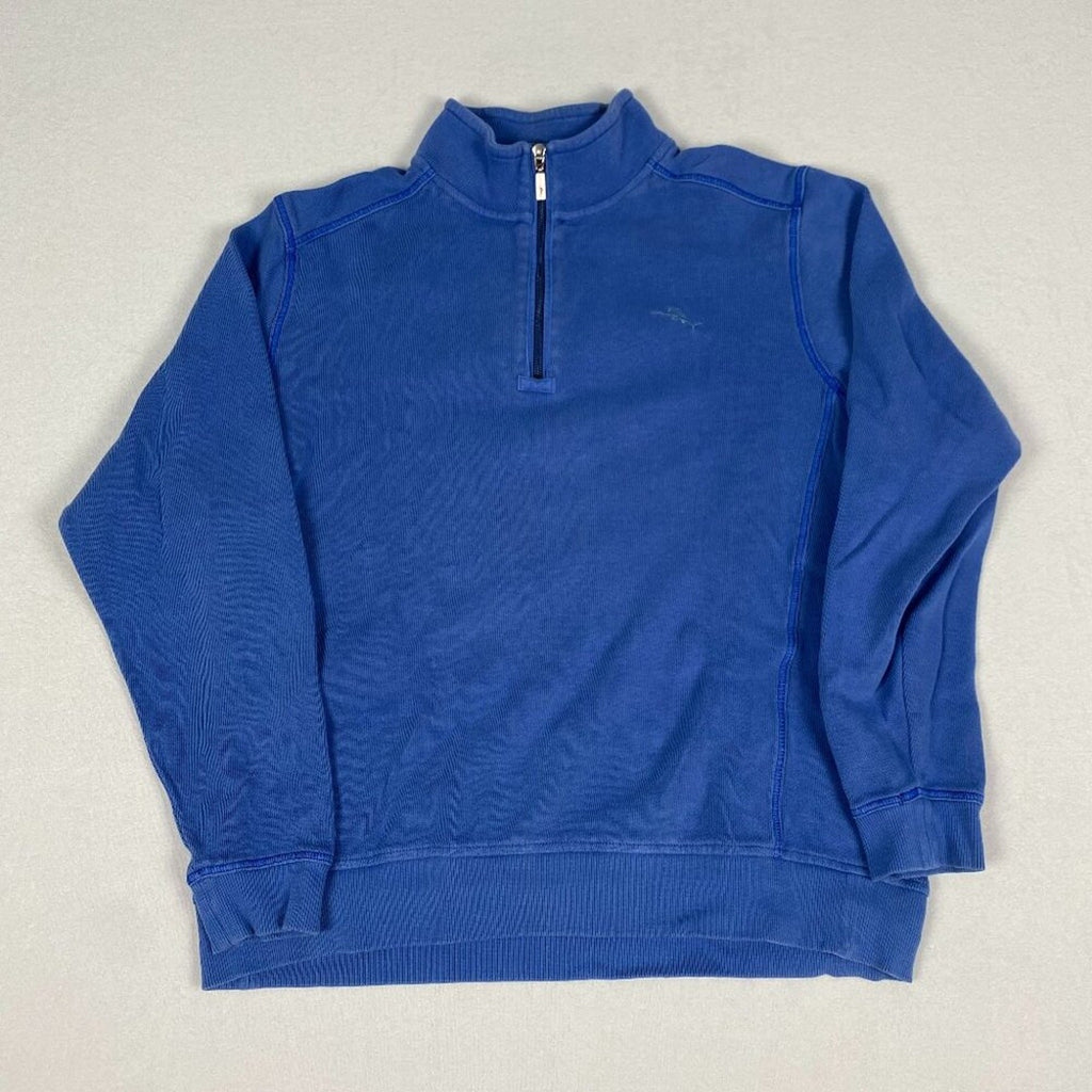 Tommy Bahama Royal Blue Cotton 1/4 Zip Pullover Sweater Size Large