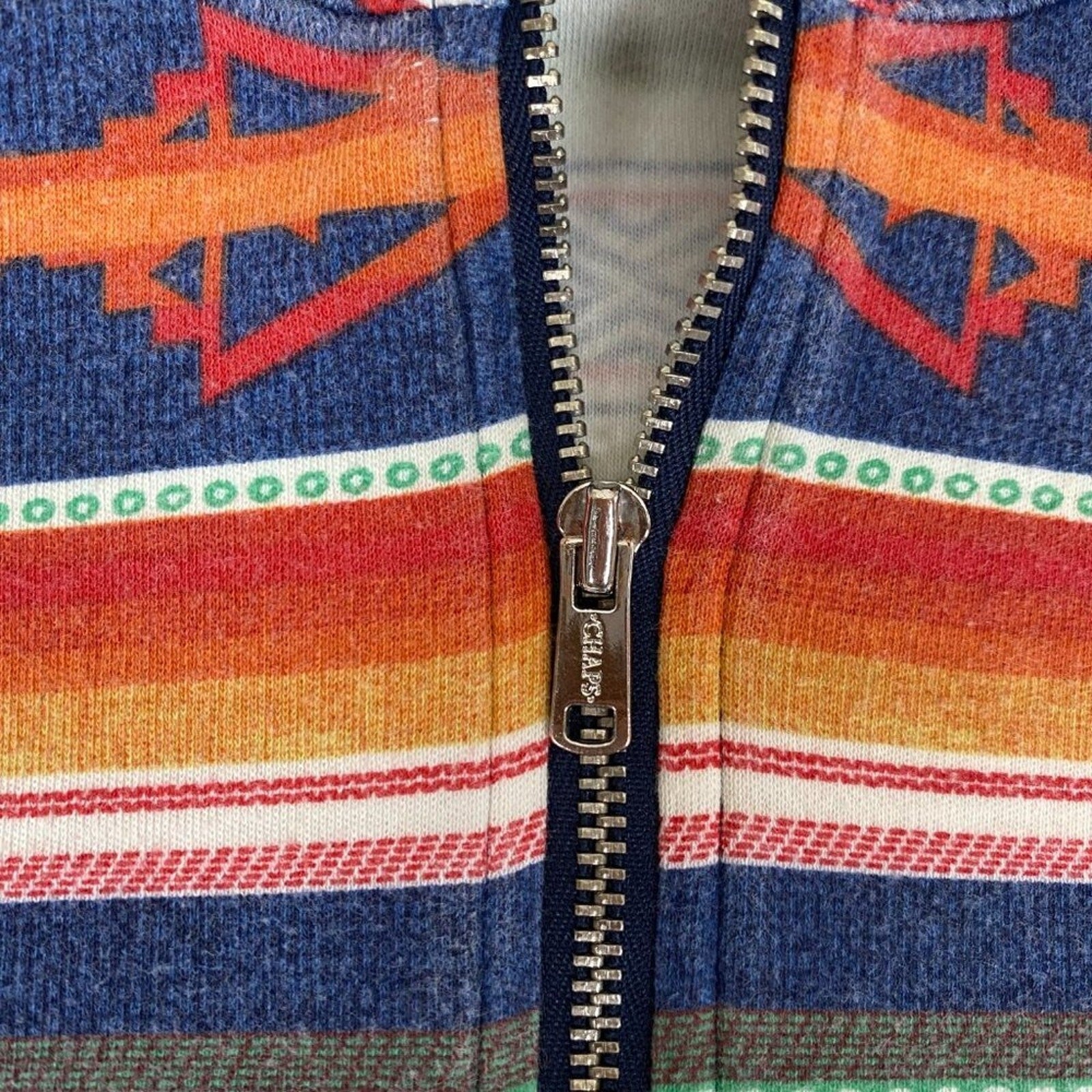 Vintage Chaps Women's Aztec Native Striped Print Orange Green 1/4 Zip Pullover