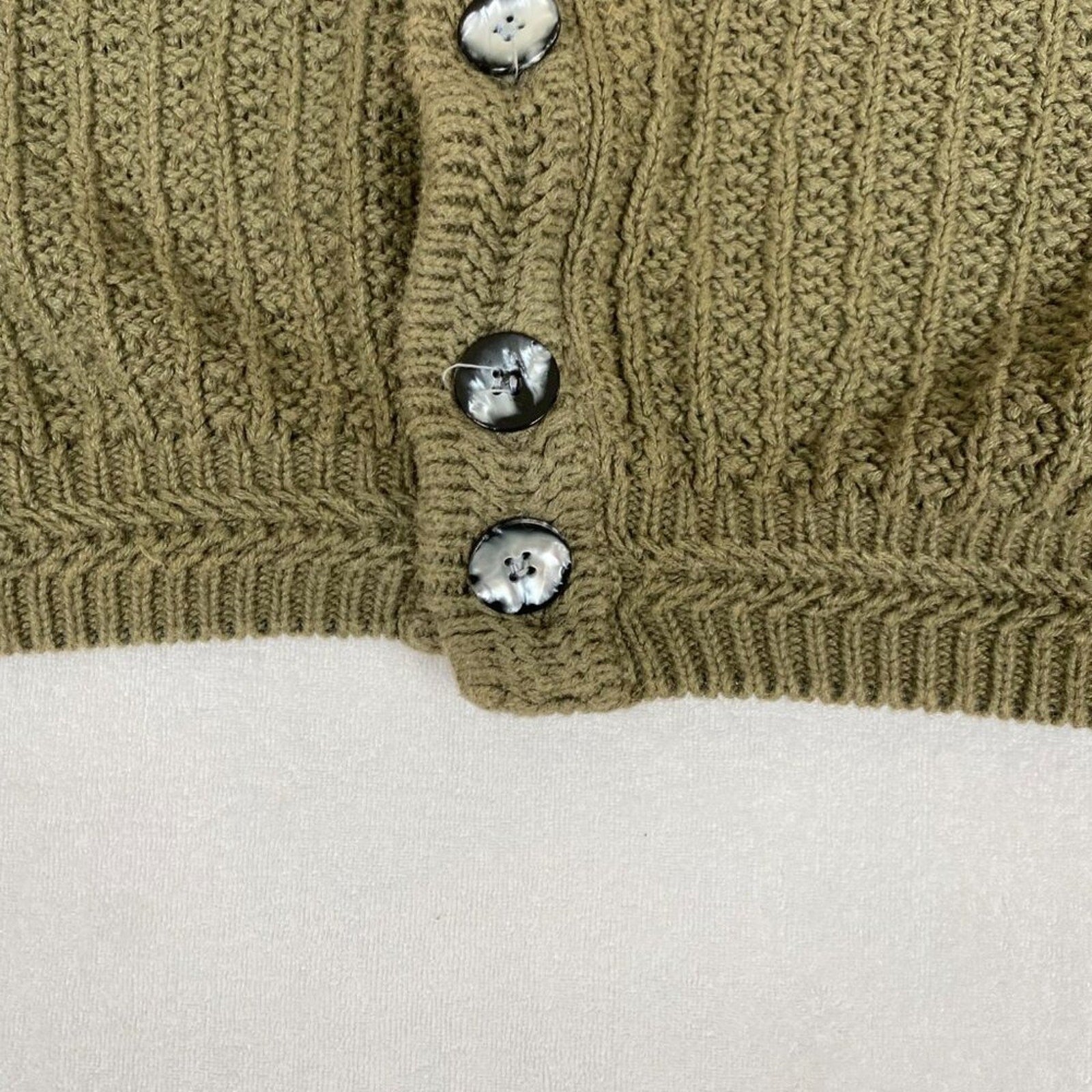 Vintage Ramie Cotton Blend Concrete Heavy Cable Knit Green Button Down Cardigan