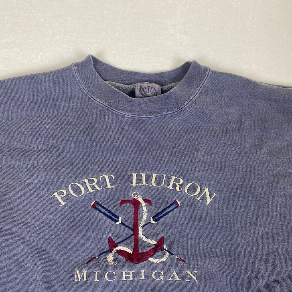 Vintage Port Huron Michigan Anchor Made in USA Great Lakes Faded Pullover