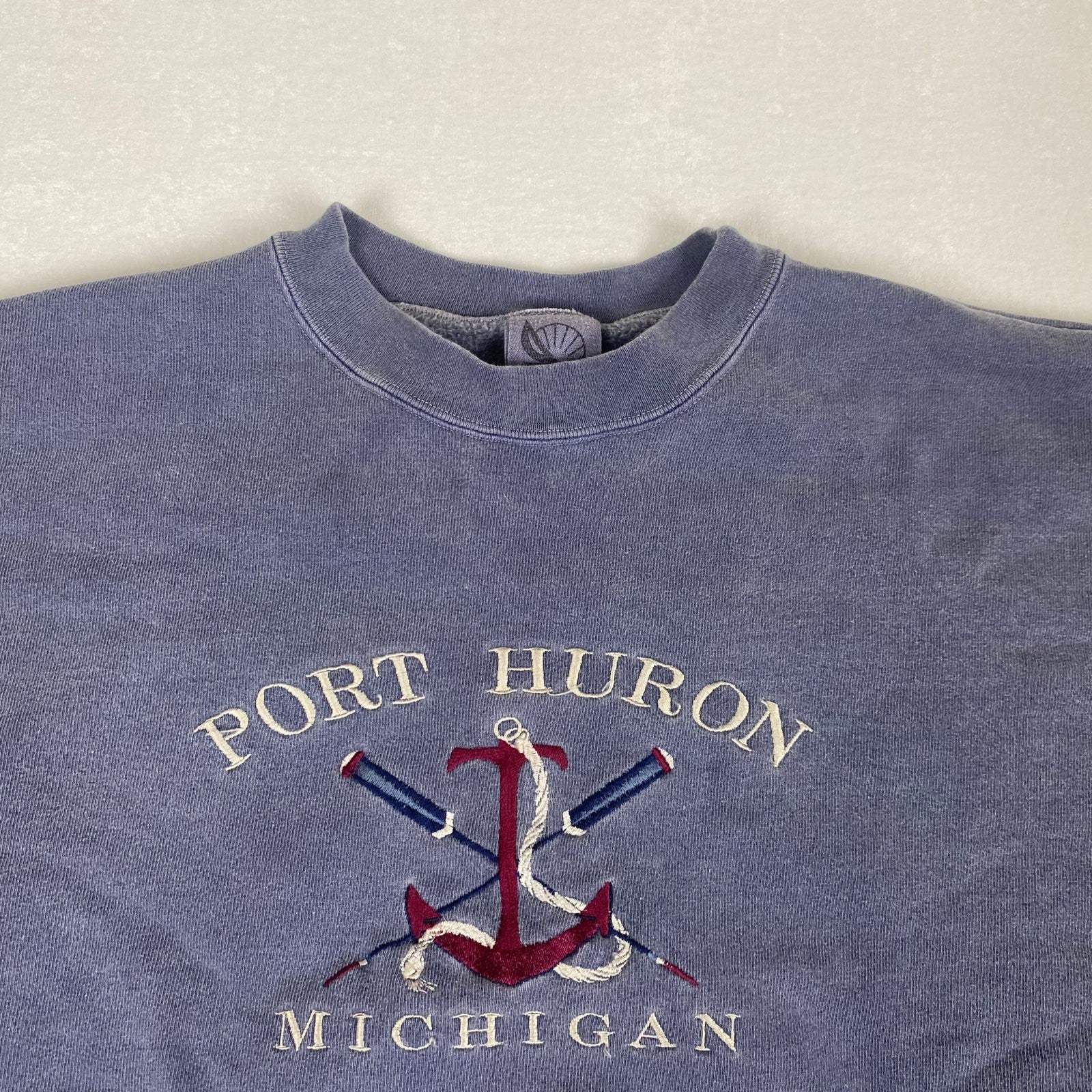 Vintage Port Huron Michigan Anchor Made in USA Great Lakes Faded Pullover