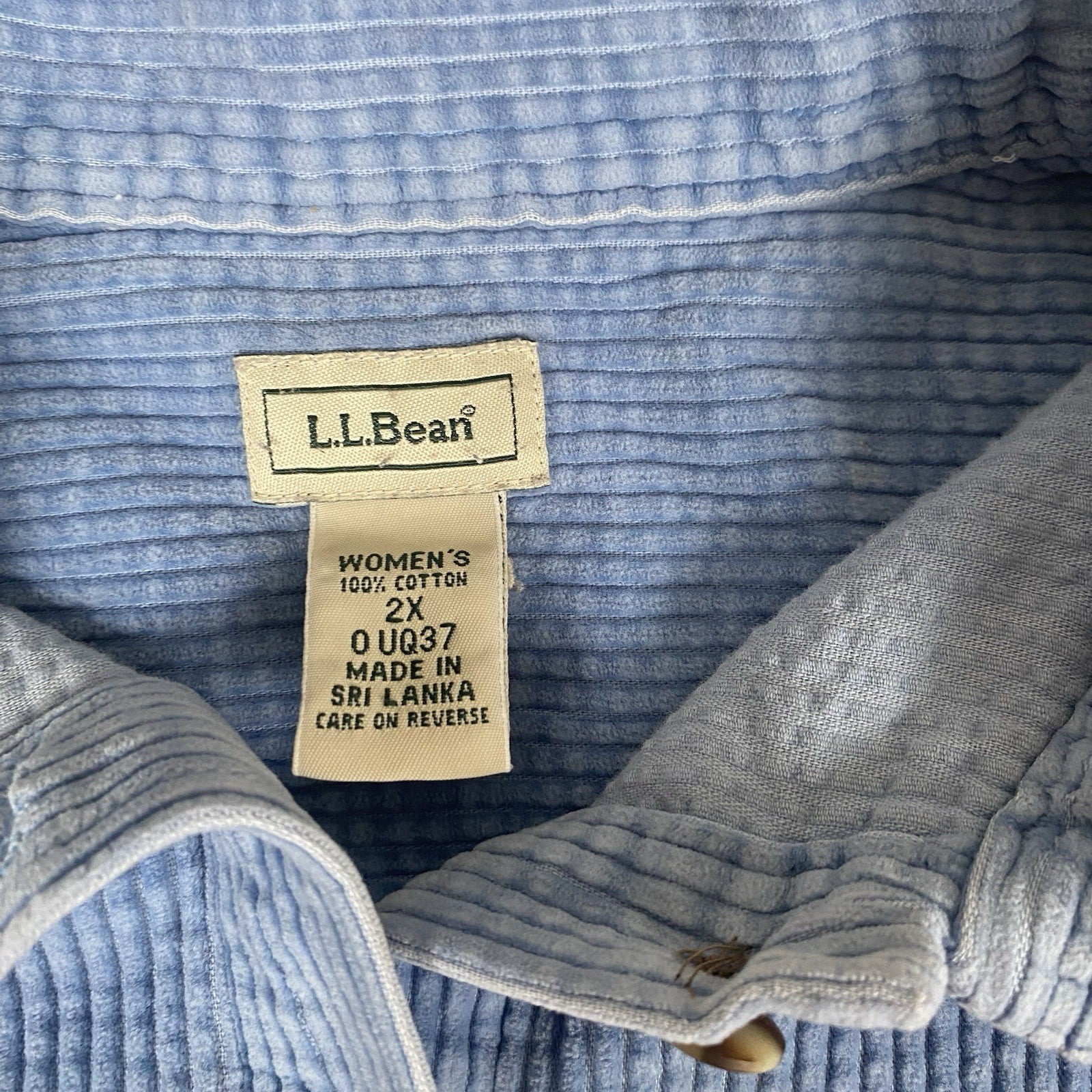 Vintage LL Bean Women's Blue Corduroy Cotton Button Up Shirt 2XL
