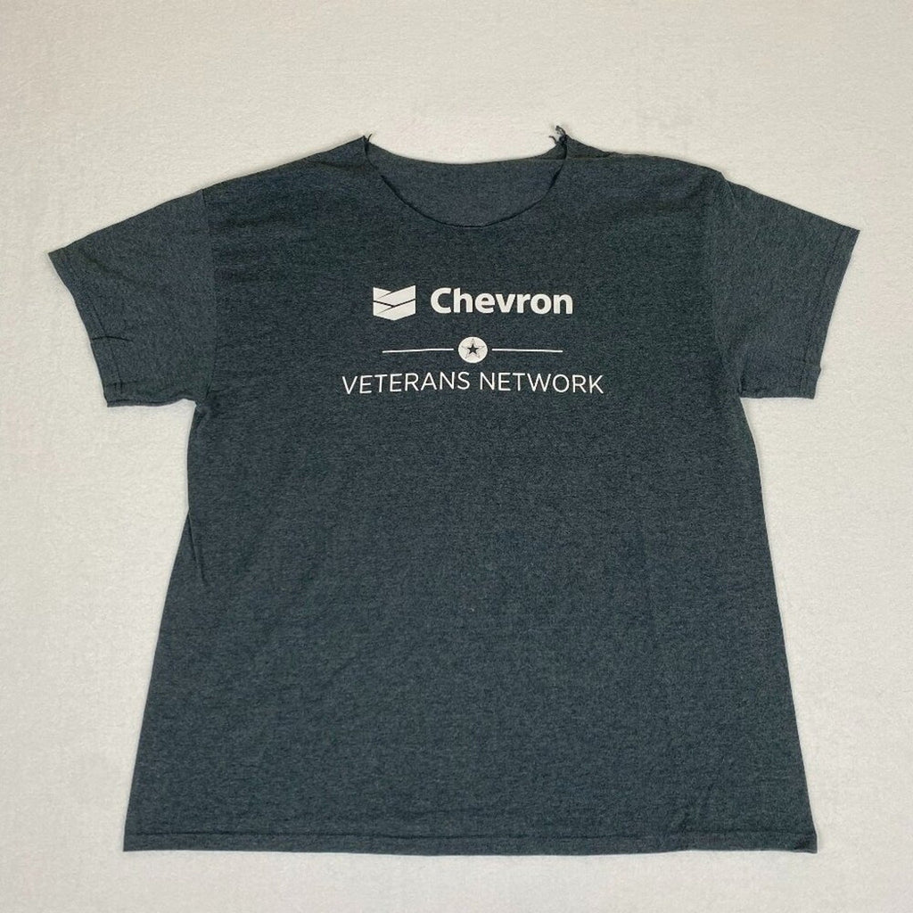 Chevron Veterans Network Service Honor Grey Distressed Wide Collar Tee