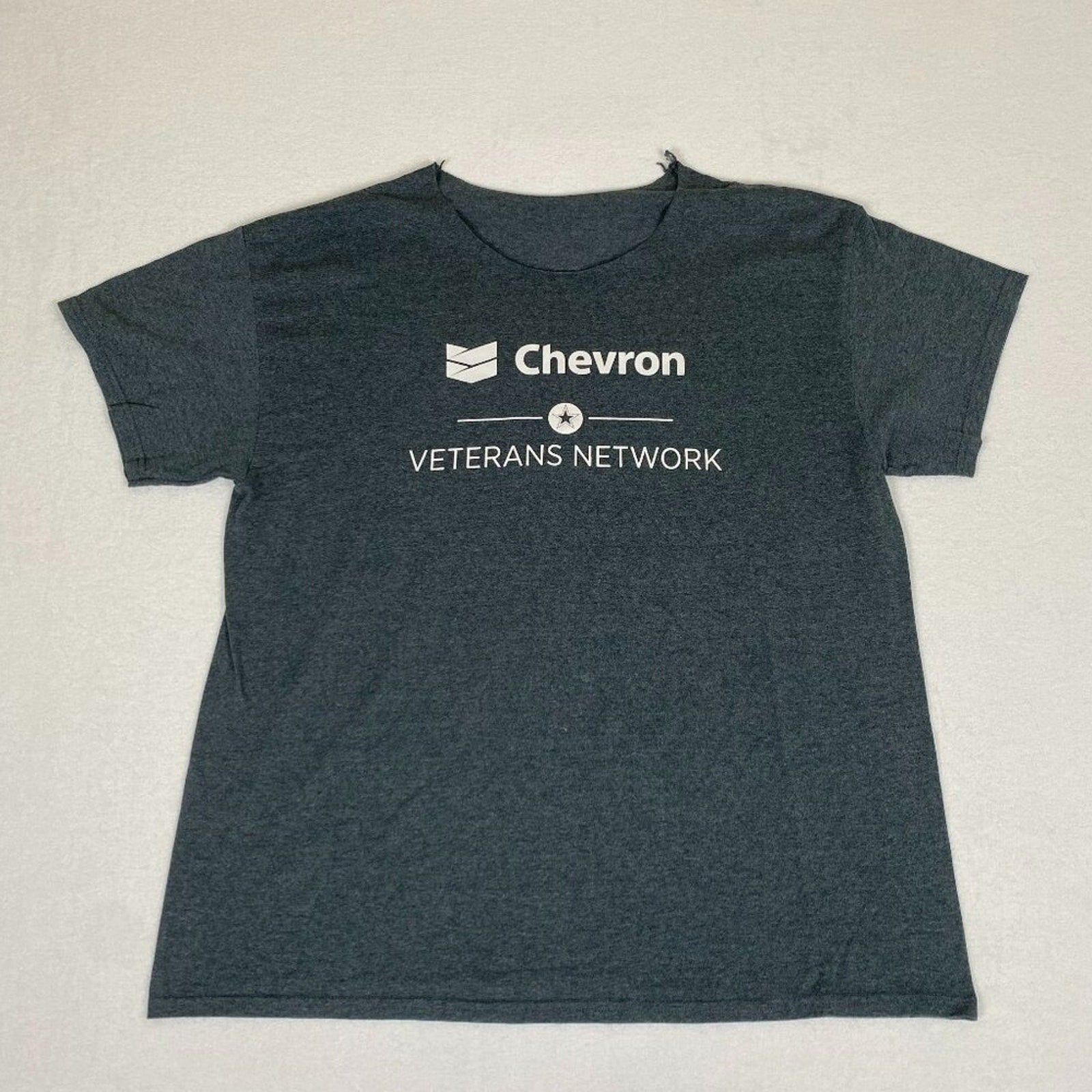 Chevron Veterans Network Service Honor Grey Distressed Wide Collar Tee