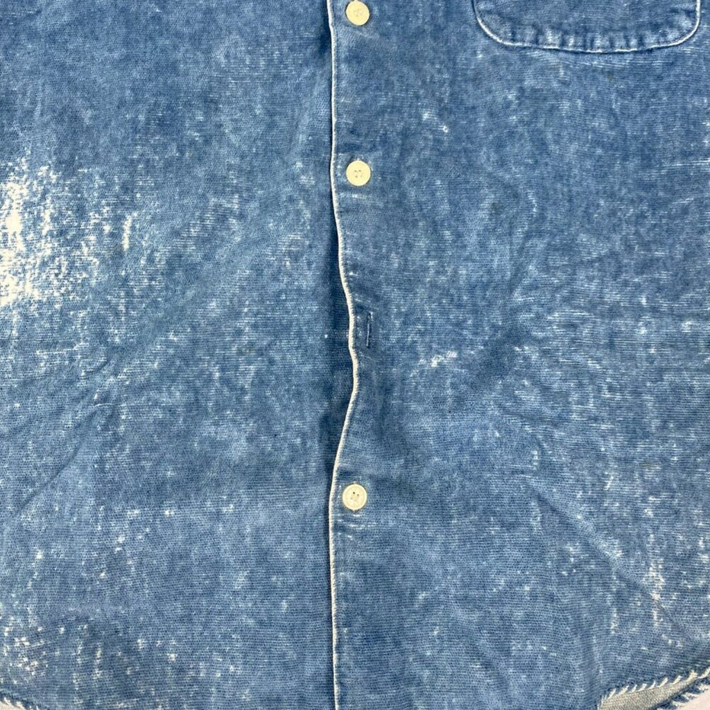 Vintage Distressed True Grit Fleece Blue Denim Western Style Button Up Shirt