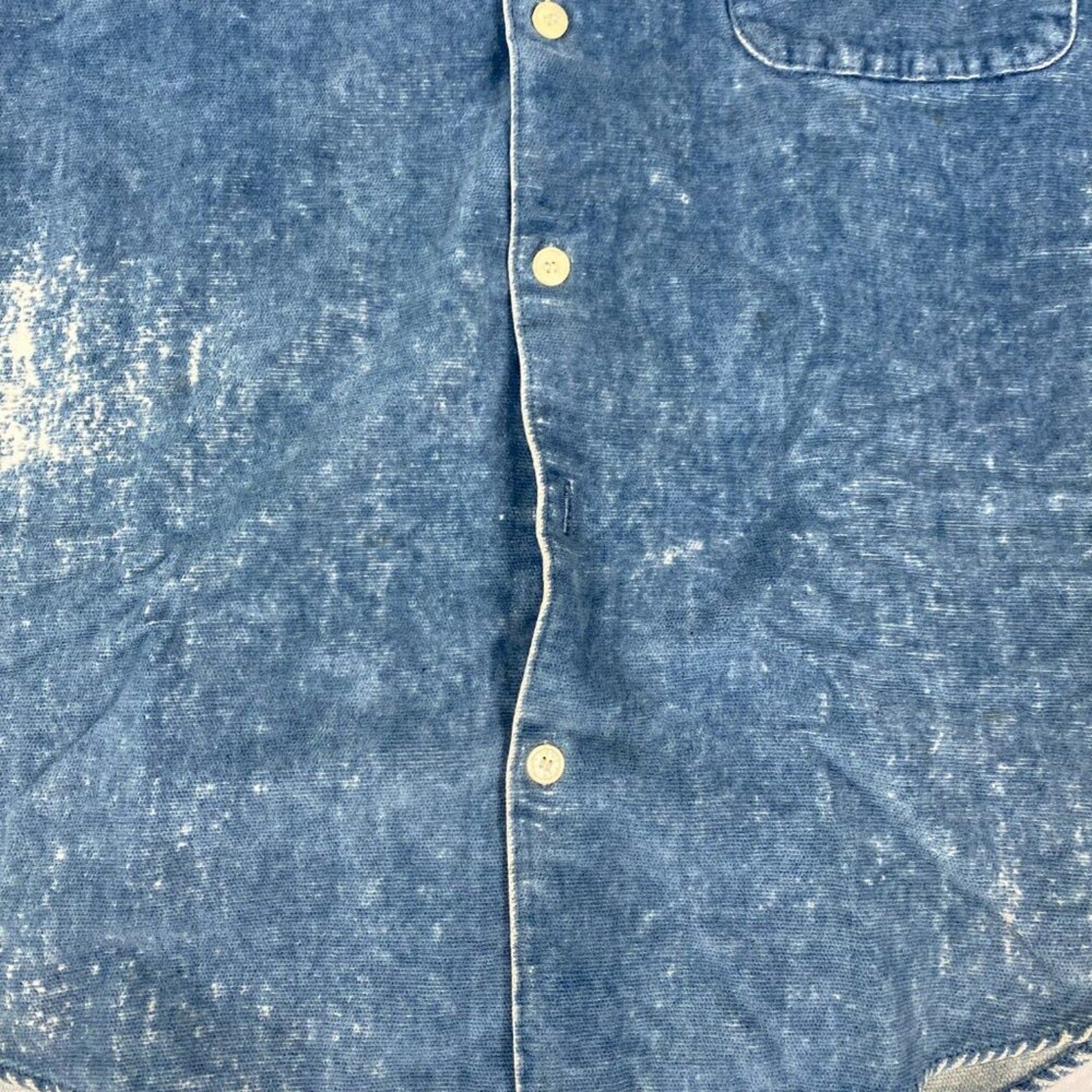 Vintage Distressed True Grit Fleece Blue Denim Western Style Button Up Shirt