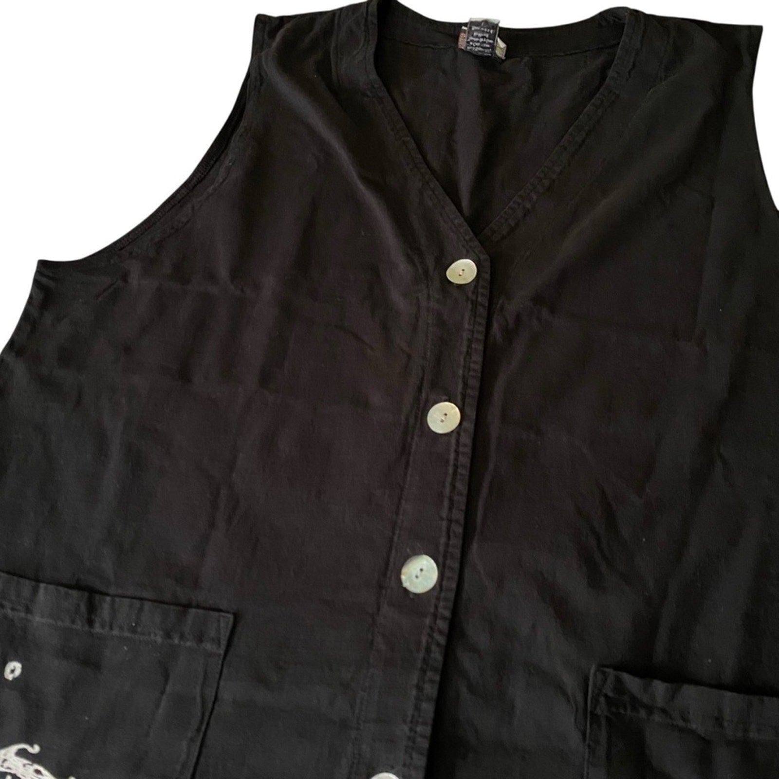 Vintage Made in USA Cactus Fish Starfish Ocean Sleeveless Button Up Black Vest