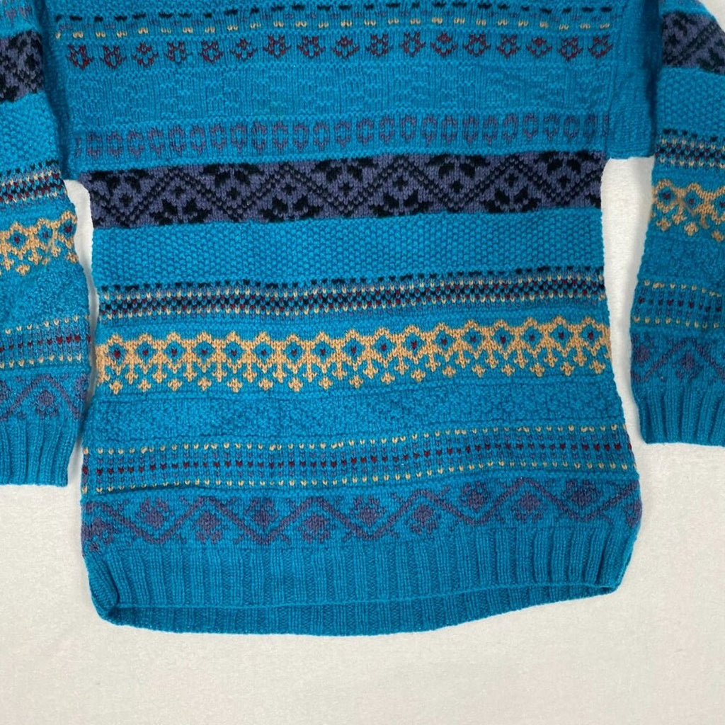 Vintage Skyr Shetland Wool Fair Isle Geometric Striped Button Cowl Sweater
