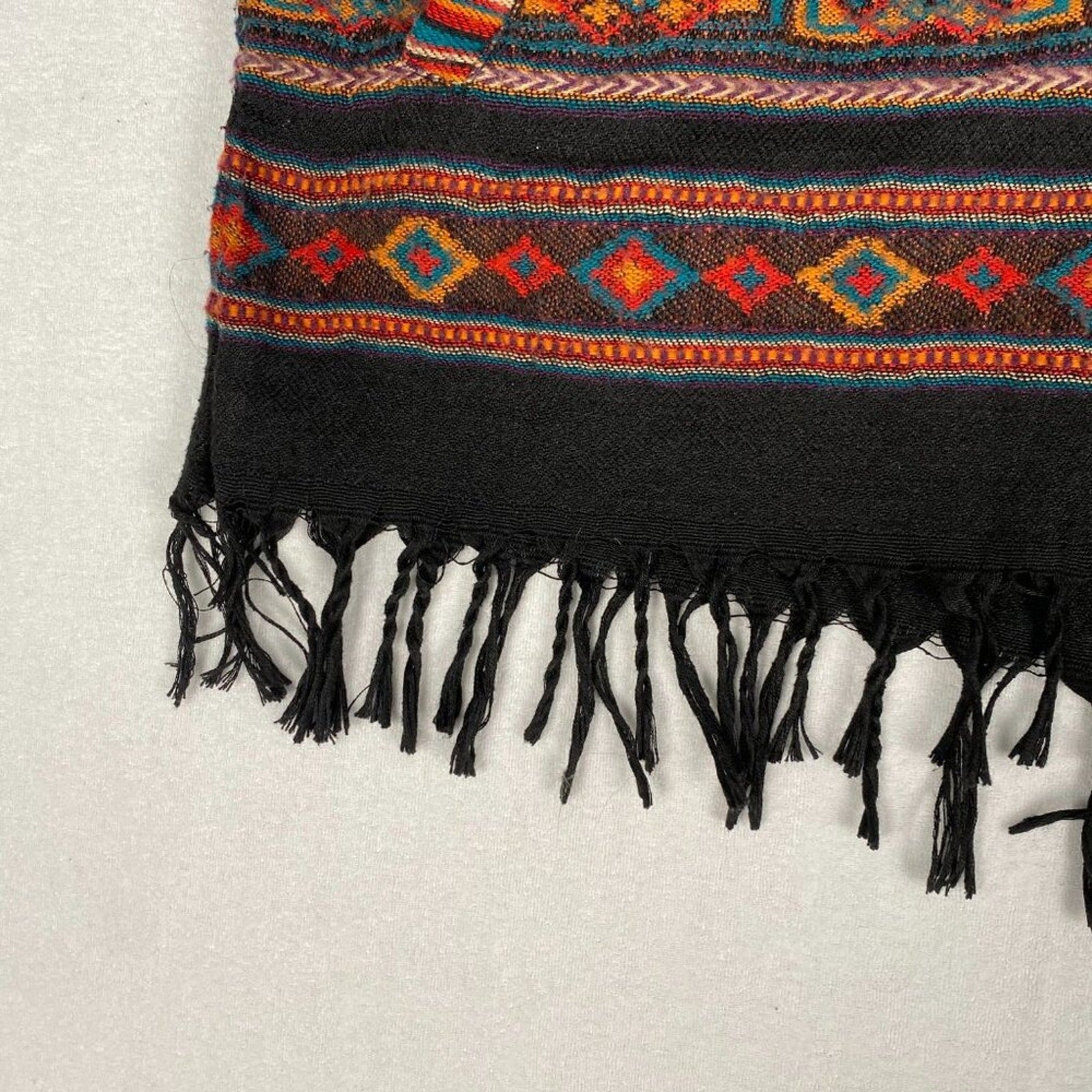 Yak & Yeti Nepal Knit Native Diamond Striped Sunrise Poncho Hoodie Sweater
