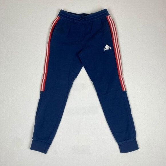 Adidas Men Navy Blue Red Striped Cotton Jogger Performance Sweatpants Small