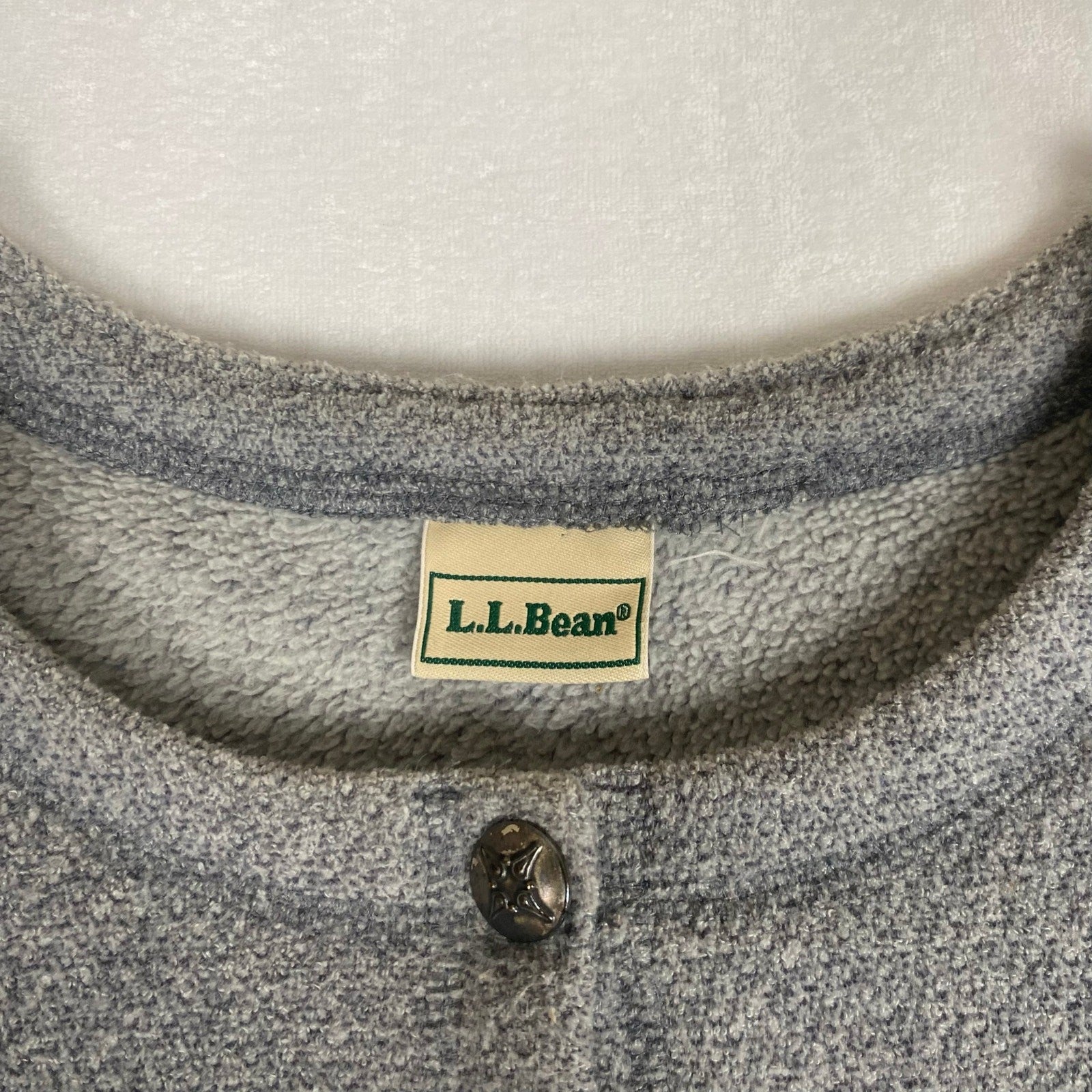 Vintage LL Bean Soft Grey Metal Button Women's Sweater
