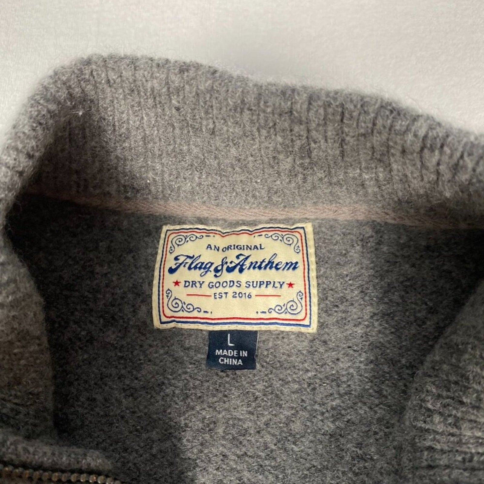 Flag & Anthem Wool Grey 1/4 Zip Textured Knit Pullover Sweater