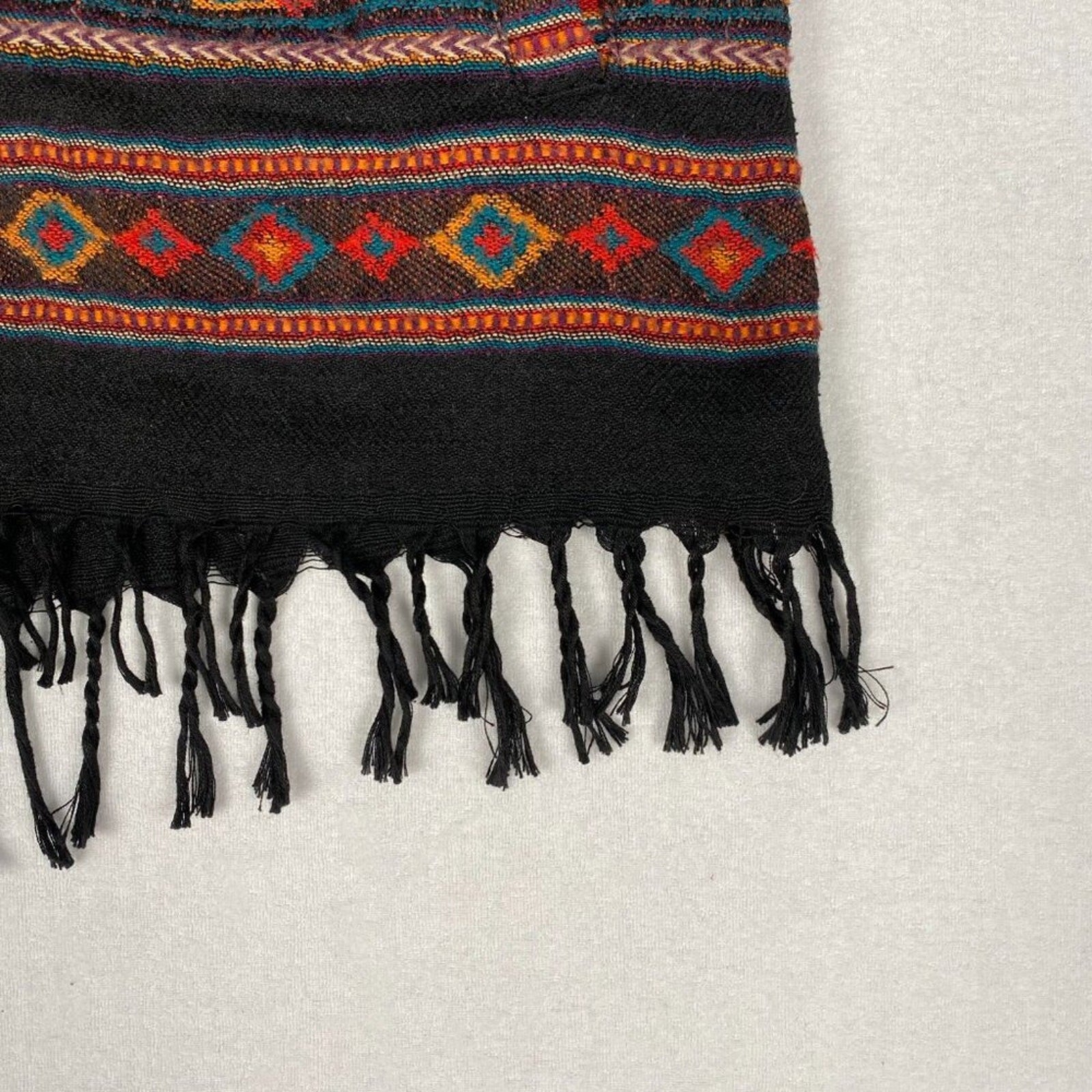 Yak & Yeti Nepal Knit Native Diamond Striped Sunrise Poncho Hoodie Sweater