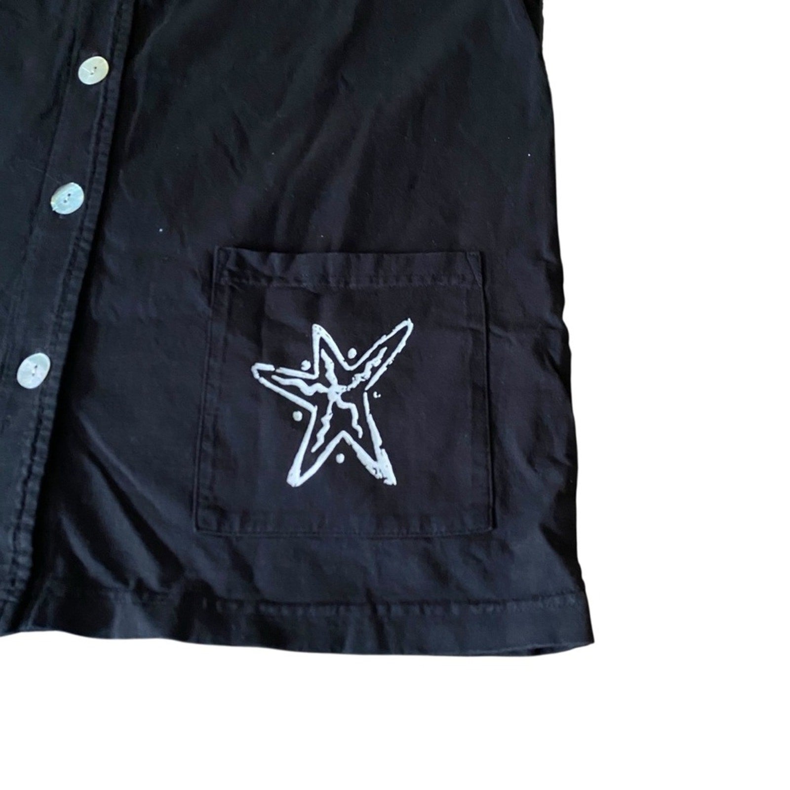 Vintage Made in USA Cactus Fish Starfish Ocean Sleeveless Button Up Black Vest