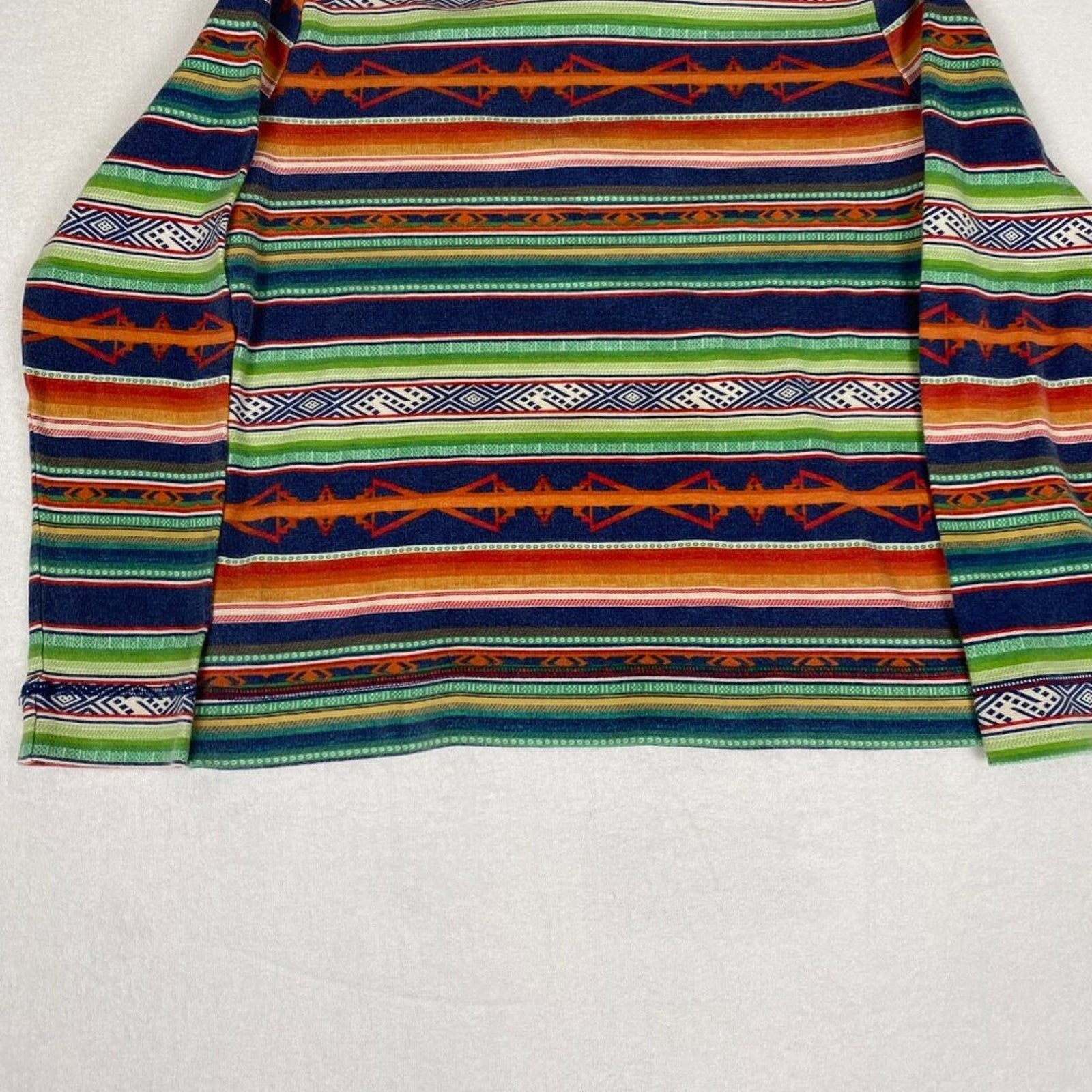 Vintage Chaps Women's Aztec Native Striped Print Orange Green 1/4 Zip Pullover