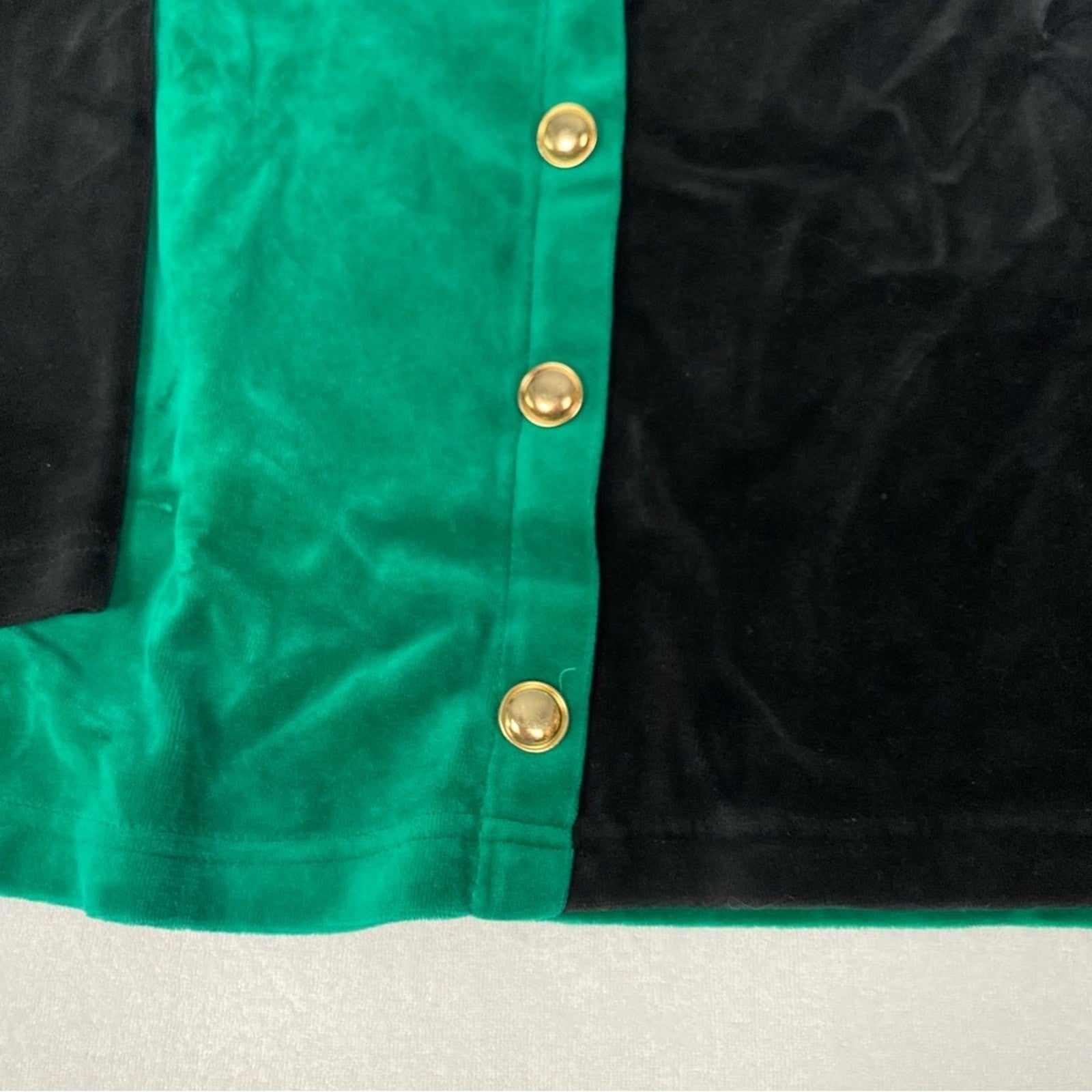 Vintage 90s Russ Petites Felted Green Black Color Block Gold Button Down Blouse