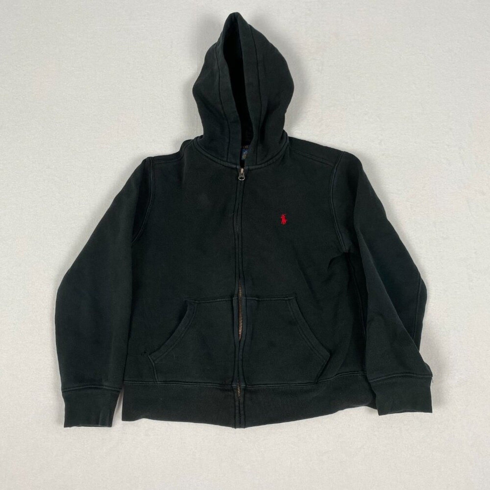Polo Ralph Lauren Boy's Faded Black Red Polo Graphic Zipper Hoodie Sweatshirt