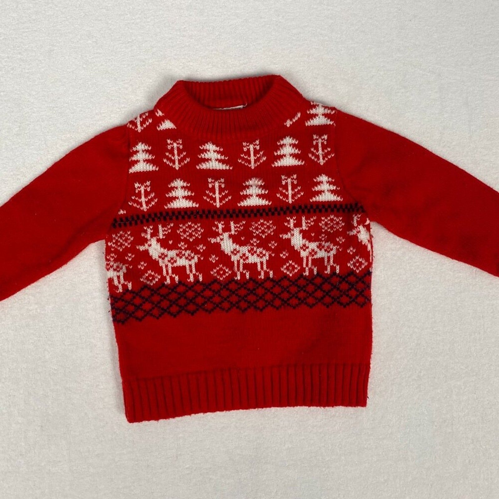 Vintage 90s Fair Isle Print Reindeer Christmas Tree Turtleneck Knit Sweater