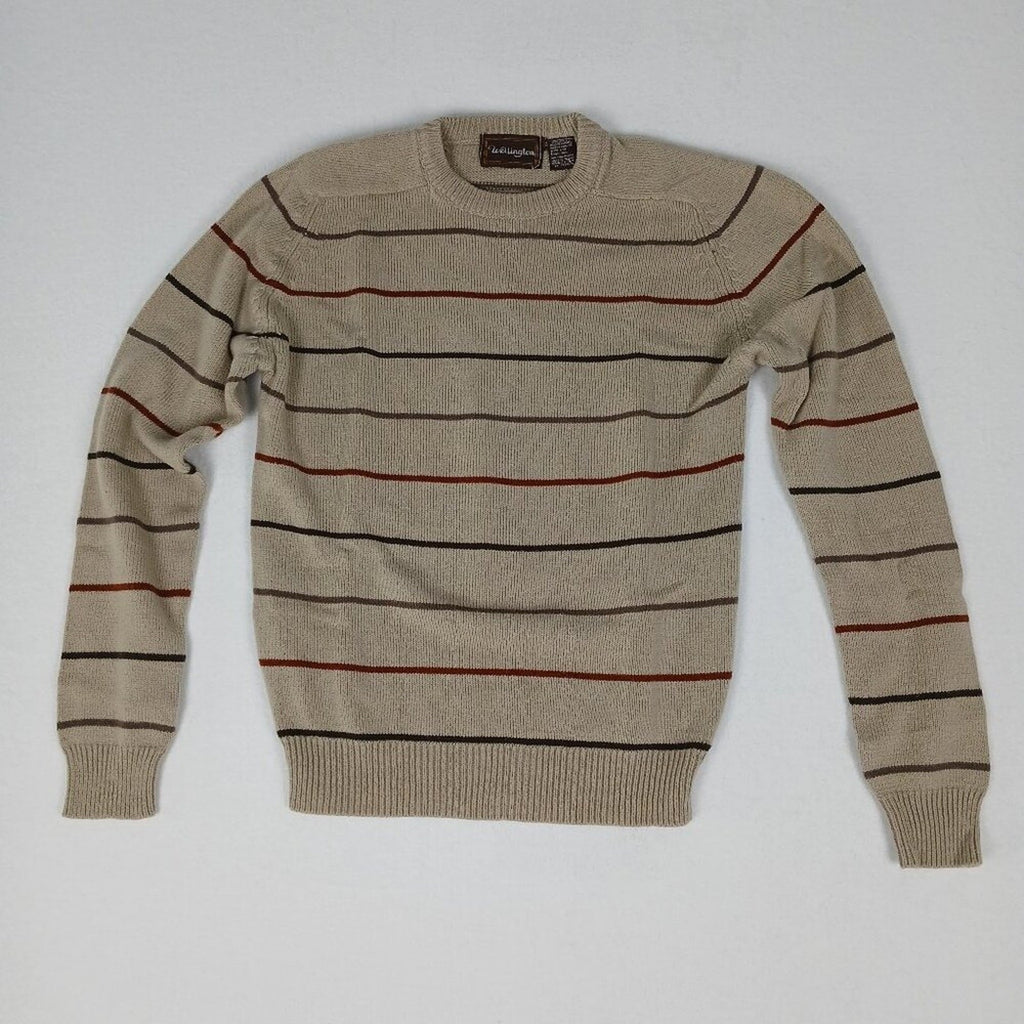 Vintage 90s Wellington Y2K Black Red Striped Tan Knit Crewneck Sweater