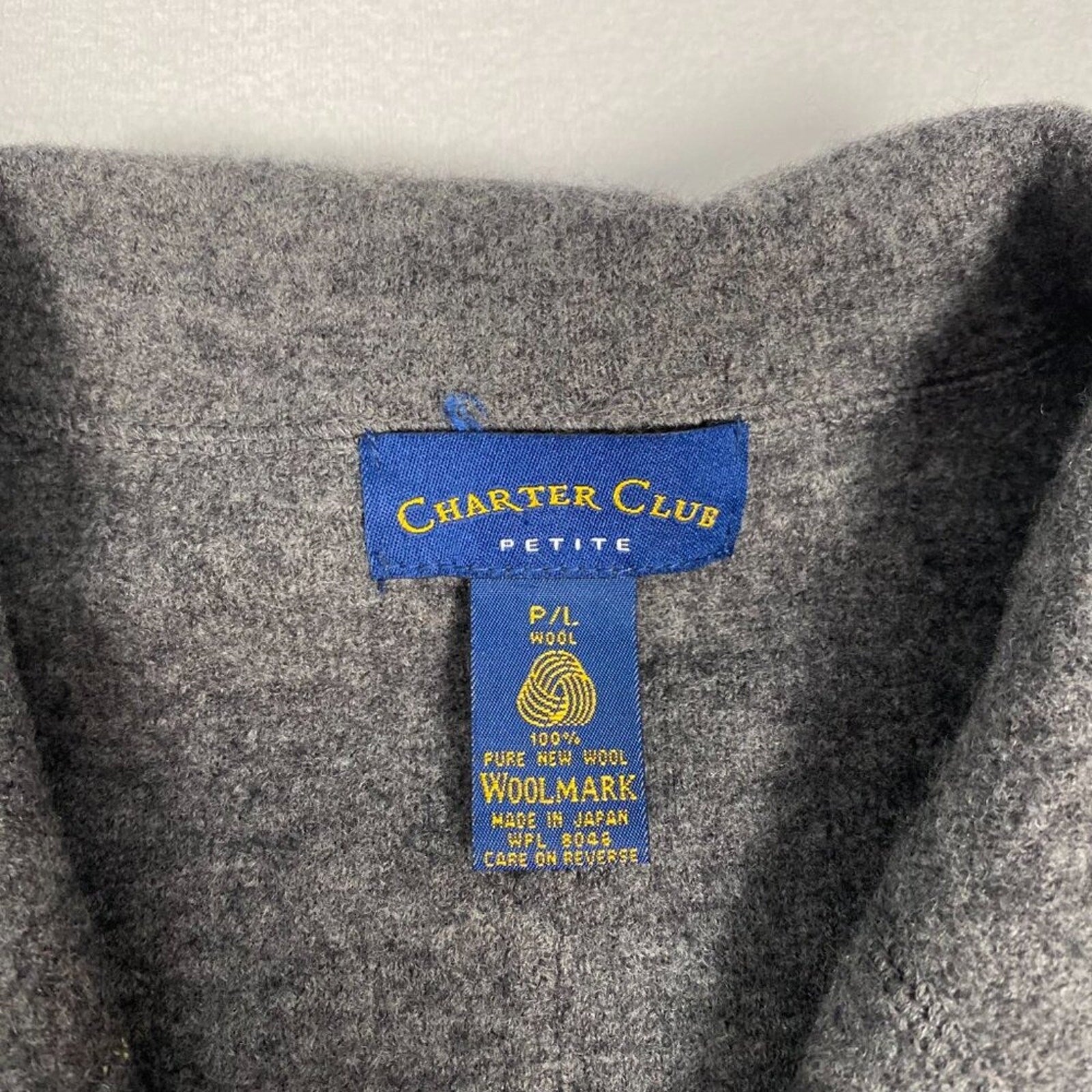 Vintage 90s Charter Club Wool Women's Embroidered Hem Grey Coat Large Petite