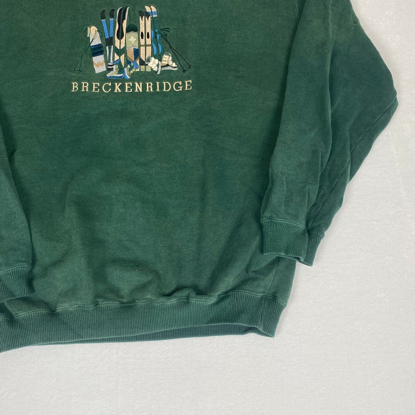 Vintage 90s Breckenridge Colorado Ski Snow Graphic Green Pullover Sweatshirt