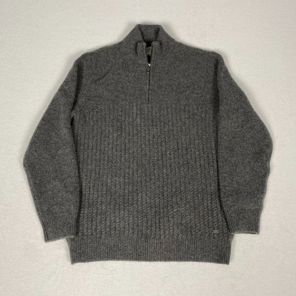 Flag & Anthem Wool Grey 1/4 Zip Textured Knit Pullover Sweater