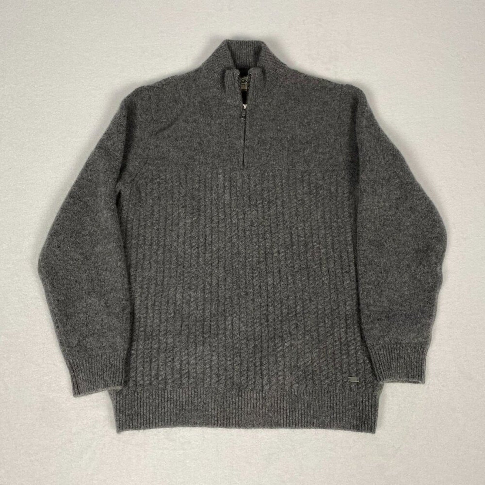 Flag & Anthem Wool Grey 1/4 Zip Textured Knit Pullover Sweater