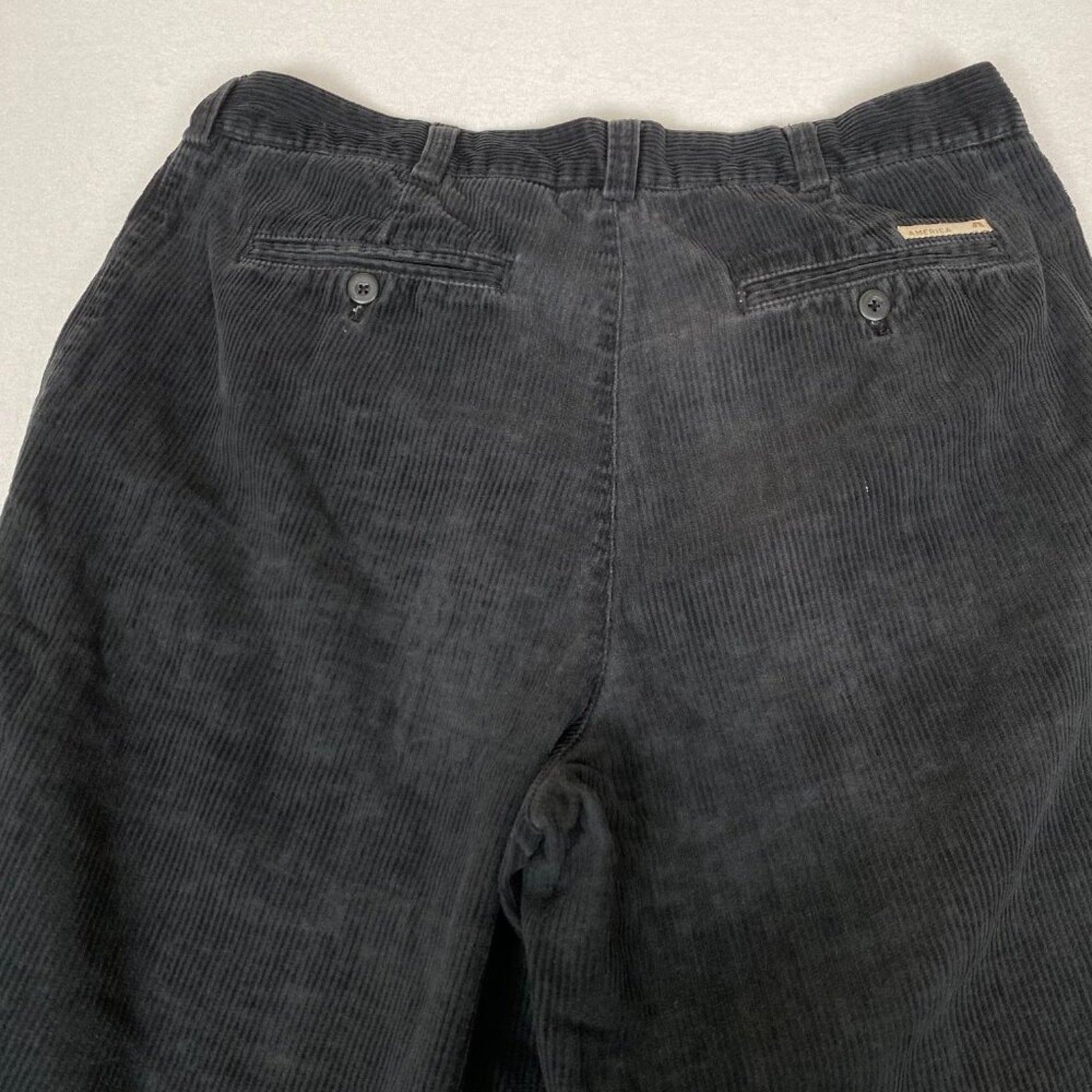 Vintage Y2K Perry Ellis America Black Cotton Corduroy Wide Baggy Leg Pants 34x29