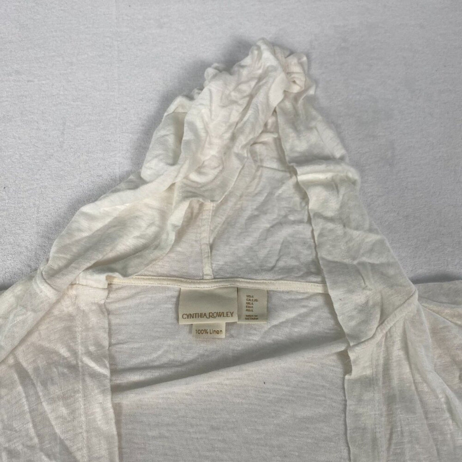 Cynthia Rowley Linen Flowy Boho Summer White Ivory Open Front Cardigan Hoodie