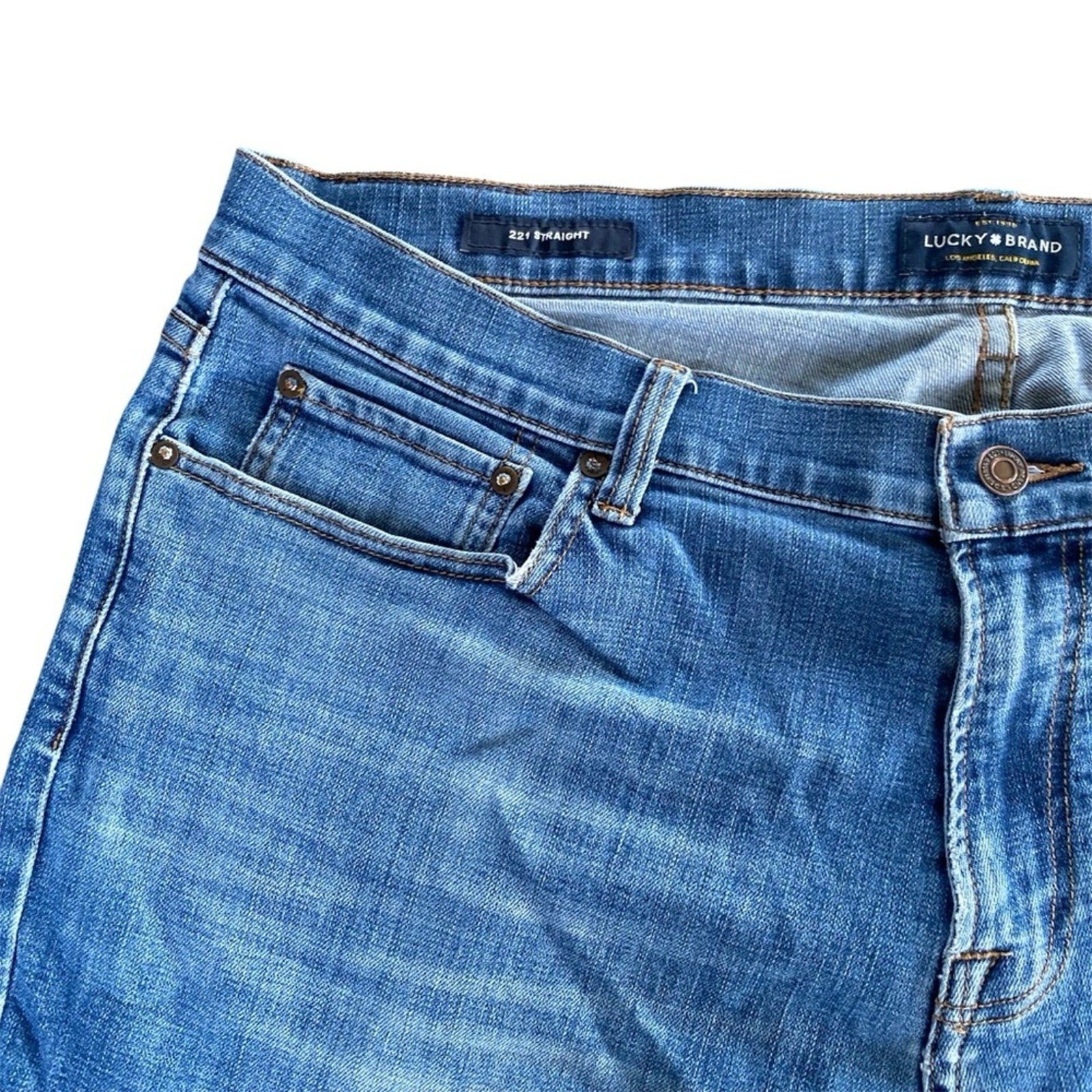 Lucky Brand 221 Straight Darkwash Whiskered Cotton Blue Jeans 40x31