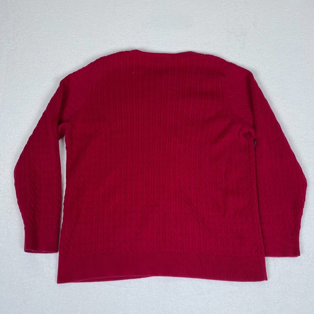 Lands' End Women's Textured Knit Cotton Red Button Up Cardigan