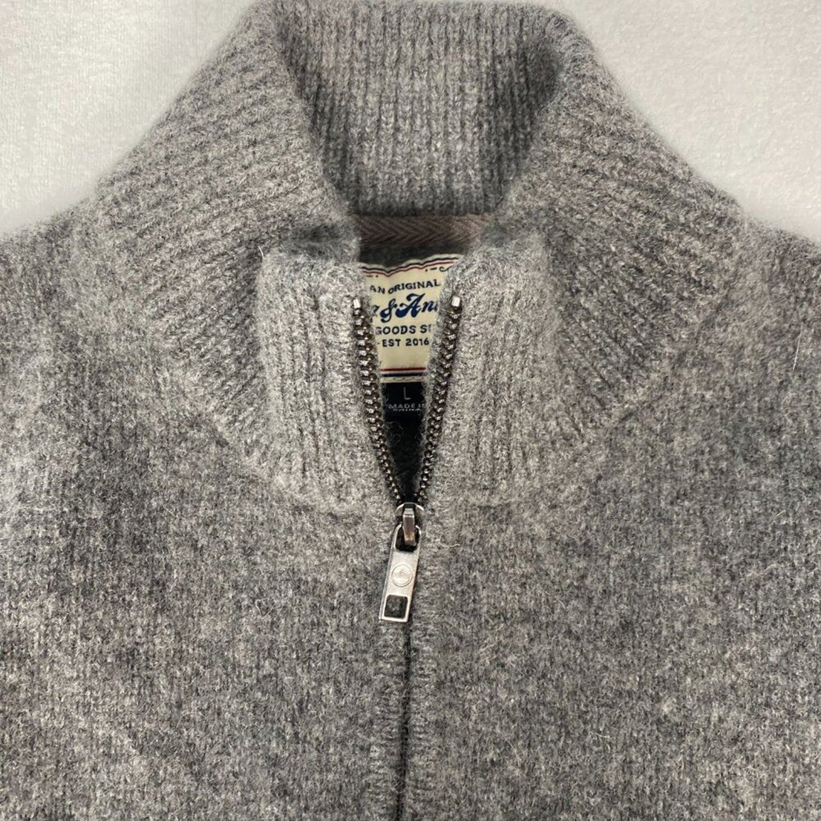 Flag & Anthem Wool Grey 1/4 Zip Textured Knit Pullover Sweater