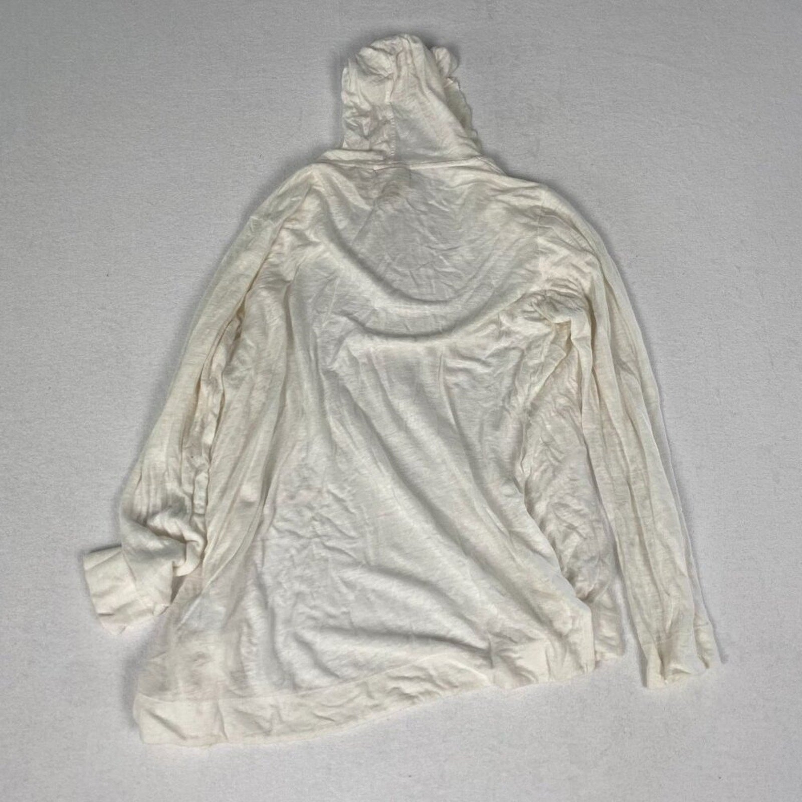 Cynthia Rowley Linen Flowy Boho Summer White Ivory Open Front Cardigan Hoodie