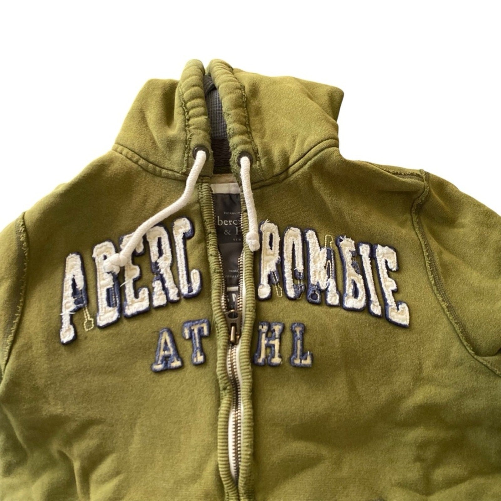 Abercrombie & Fitch Spellout Y2k Distressed Cotton Blend Green Zipper Hoodie