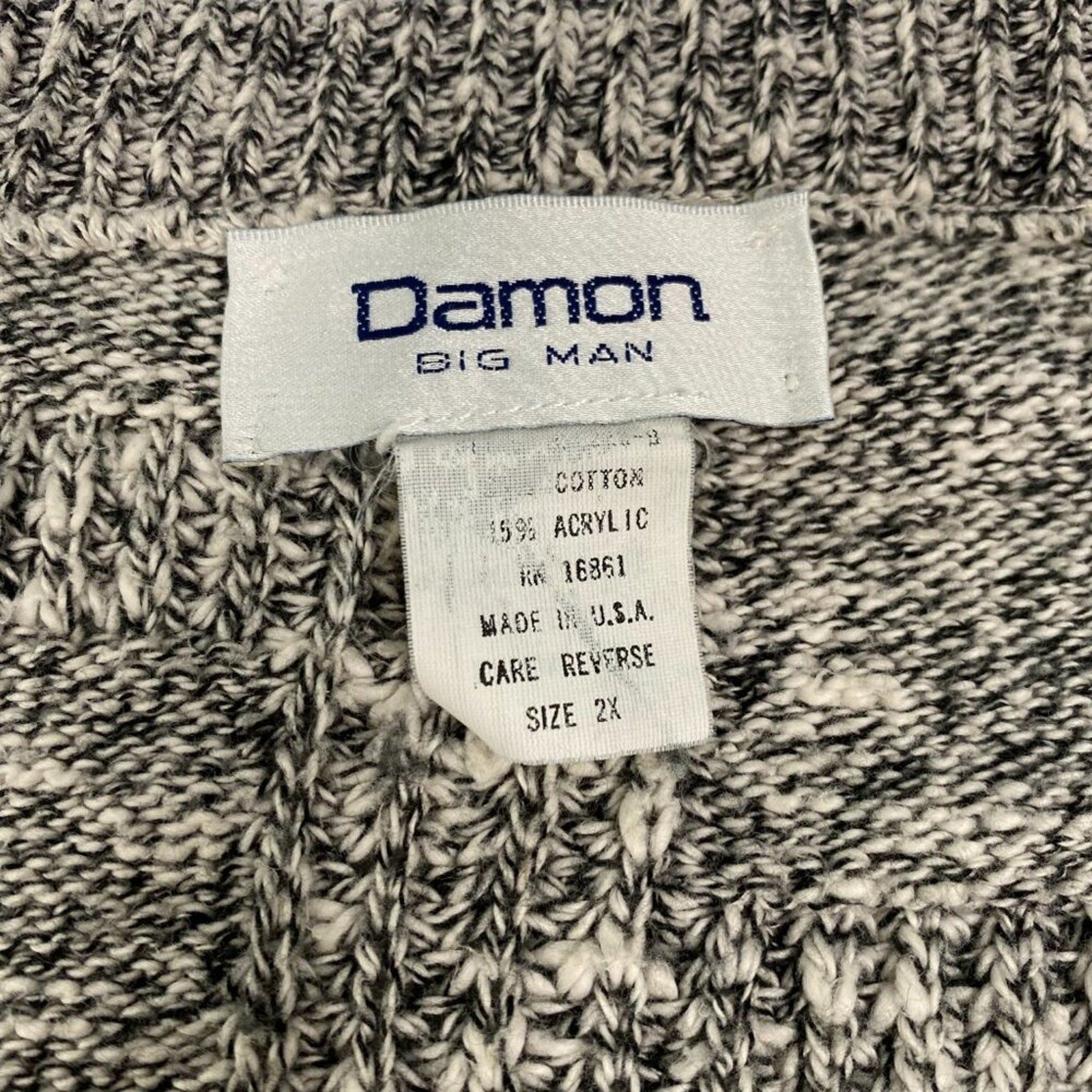 Vintage Damon Made in USA Big Man Grey Soft Heavy Textured Knit V Neck Sweater