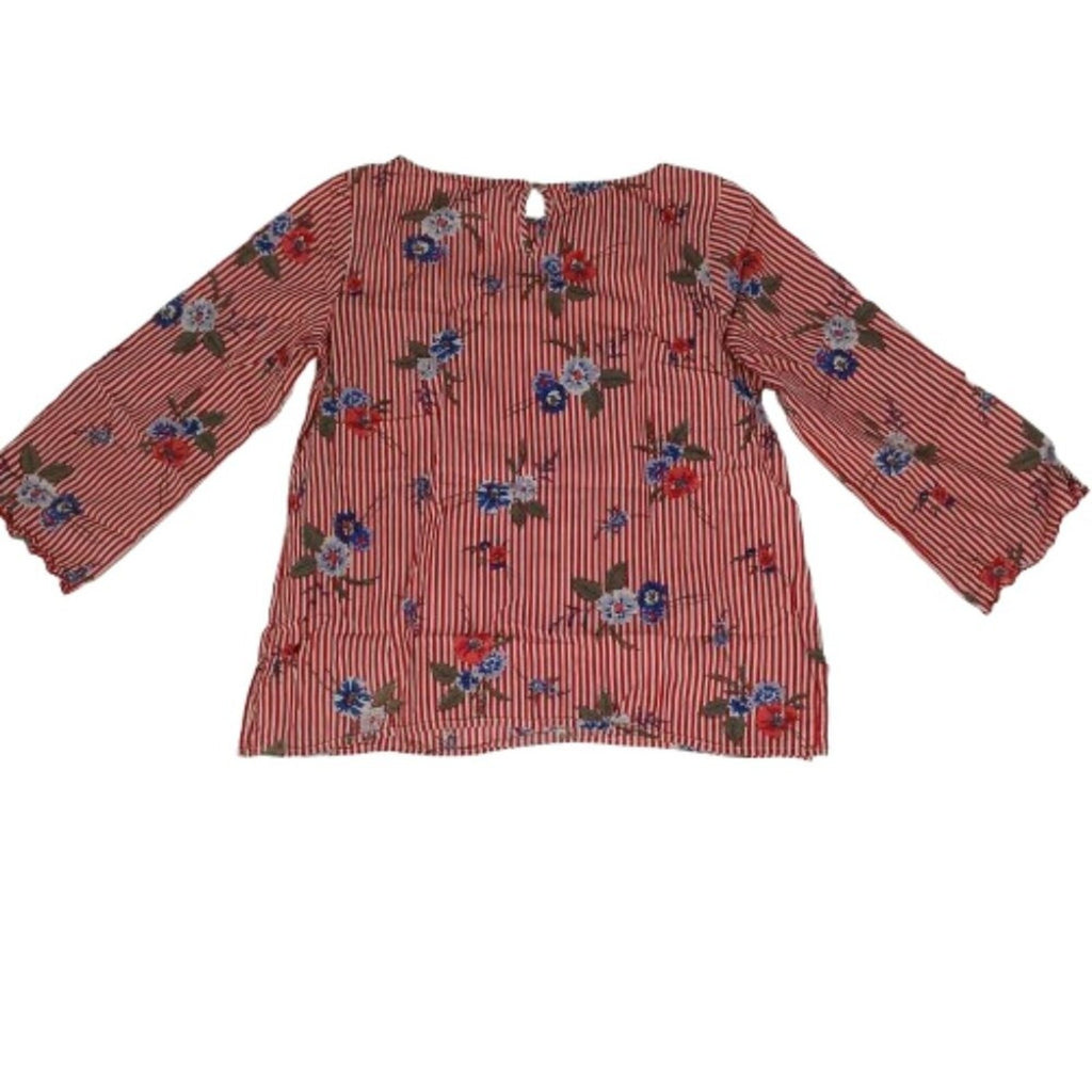 Liz Claiborne Candy Striped Floral Cotton Light Blouse Size Small Tall