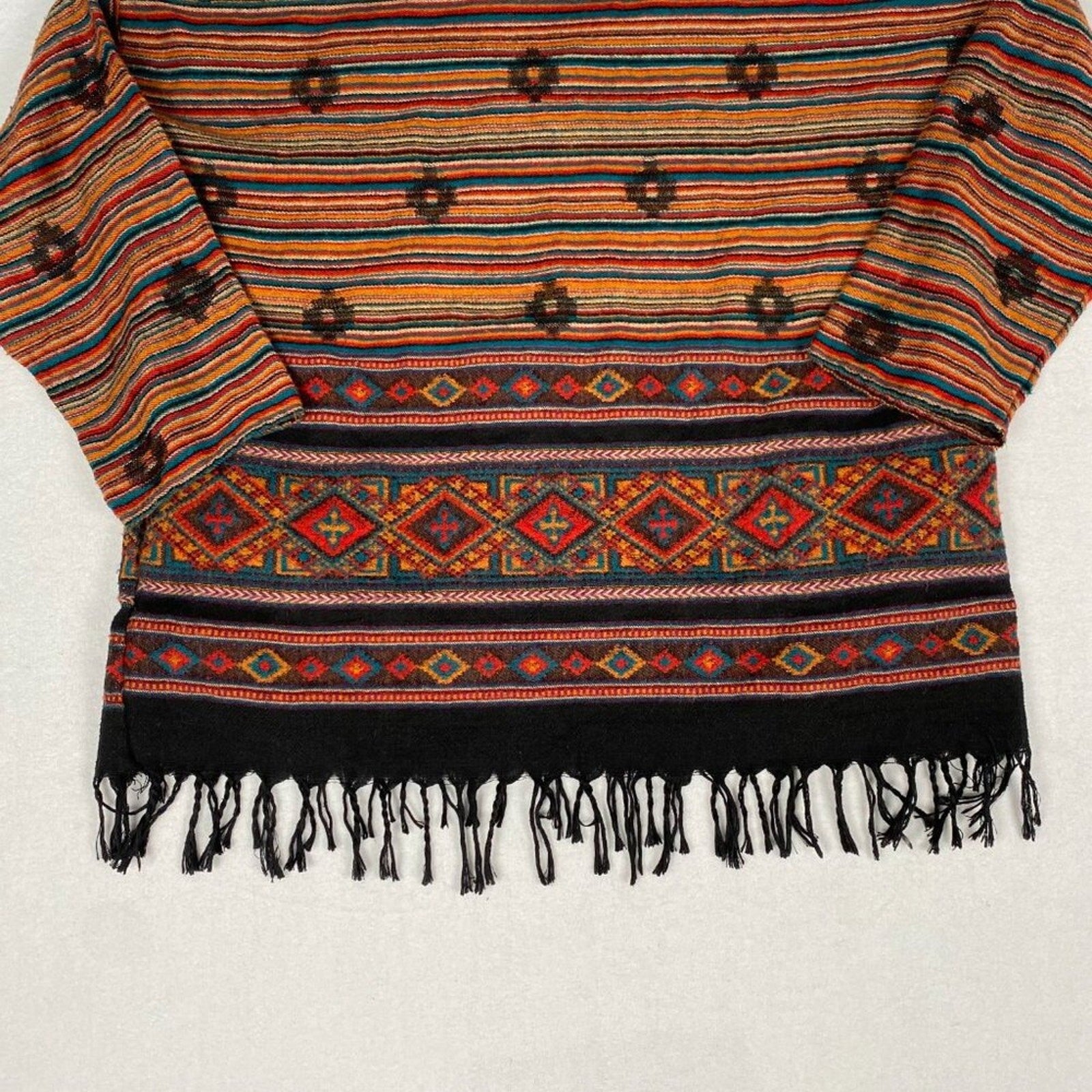 Yak & Yeti Nepal Knit Native Diamond Striped Sunrise Poncho Hoodie Sweater