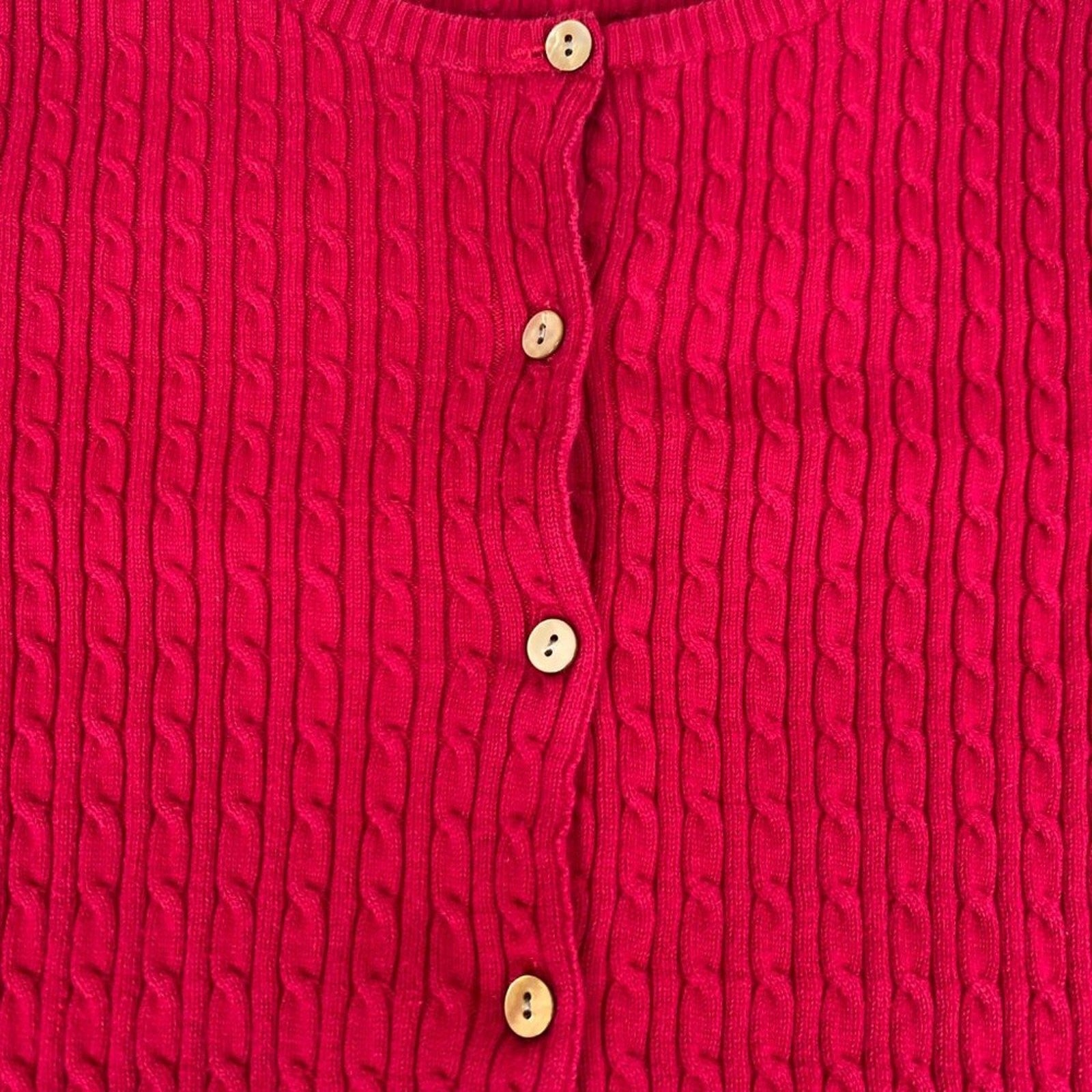 Lands' End Women's Textured Knit Cotton Red Button Up Cardigan