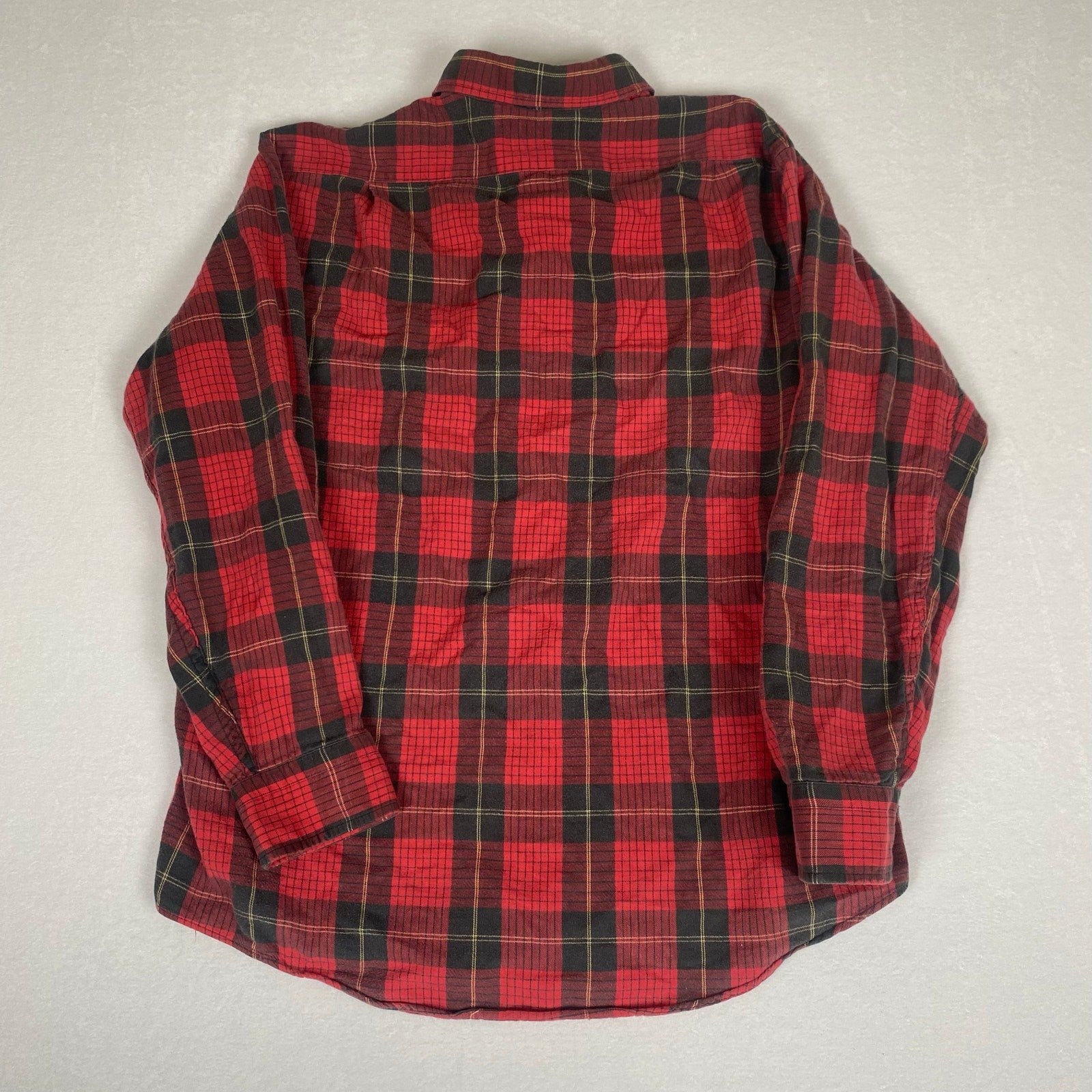 Vintage Eddie Bauer Made in USA Red Black Plaid Checkered Cotton Flannel Large