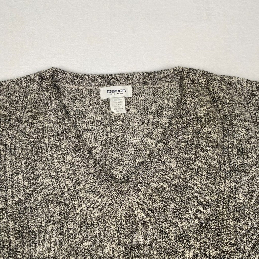 Vintage Damon Made in USA Big Man Grey Soft Heavy Textured Knit V Neck Sweater