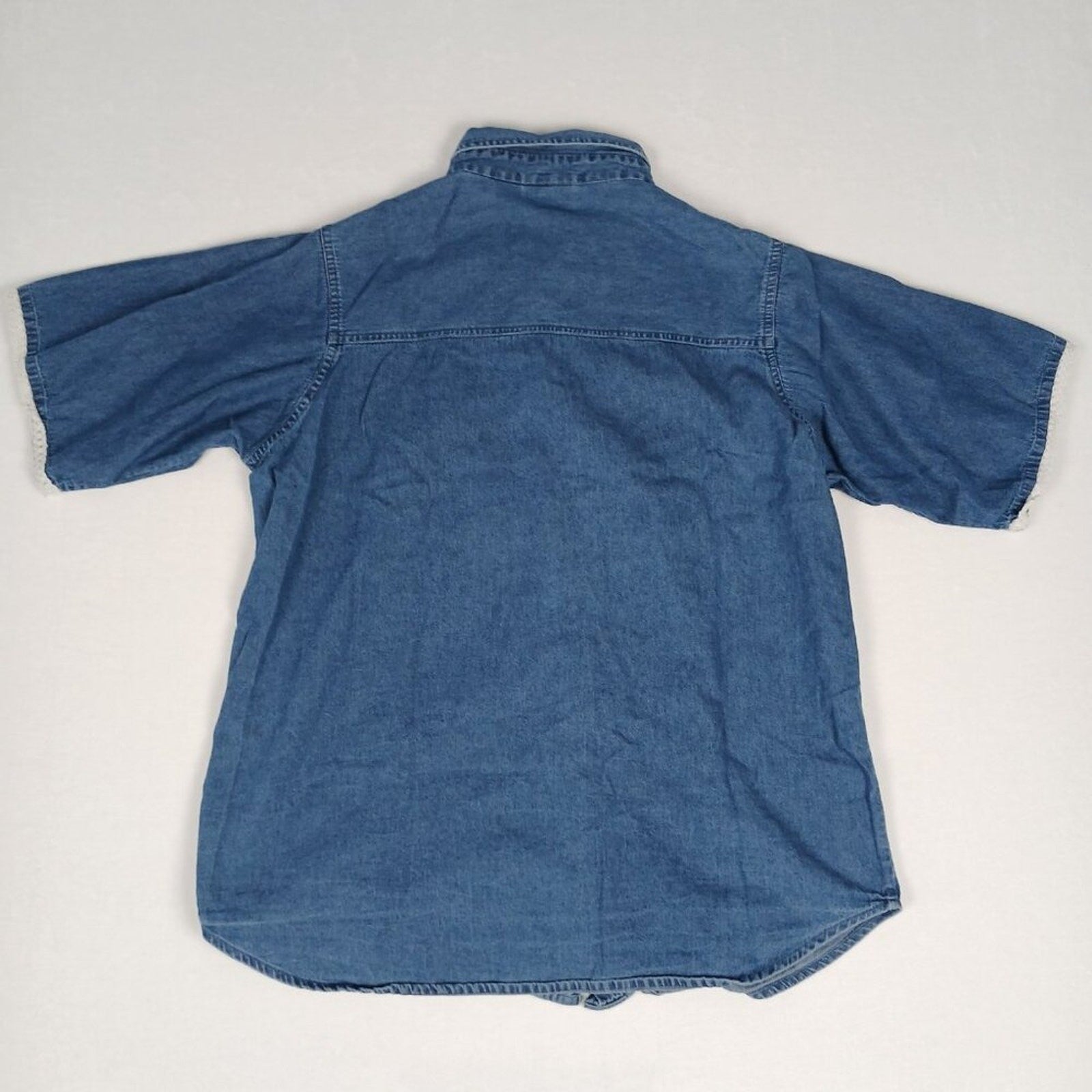 Vintage Floral Embroidered Denim Blue Cotton Metal Button Pocket Long Shirt