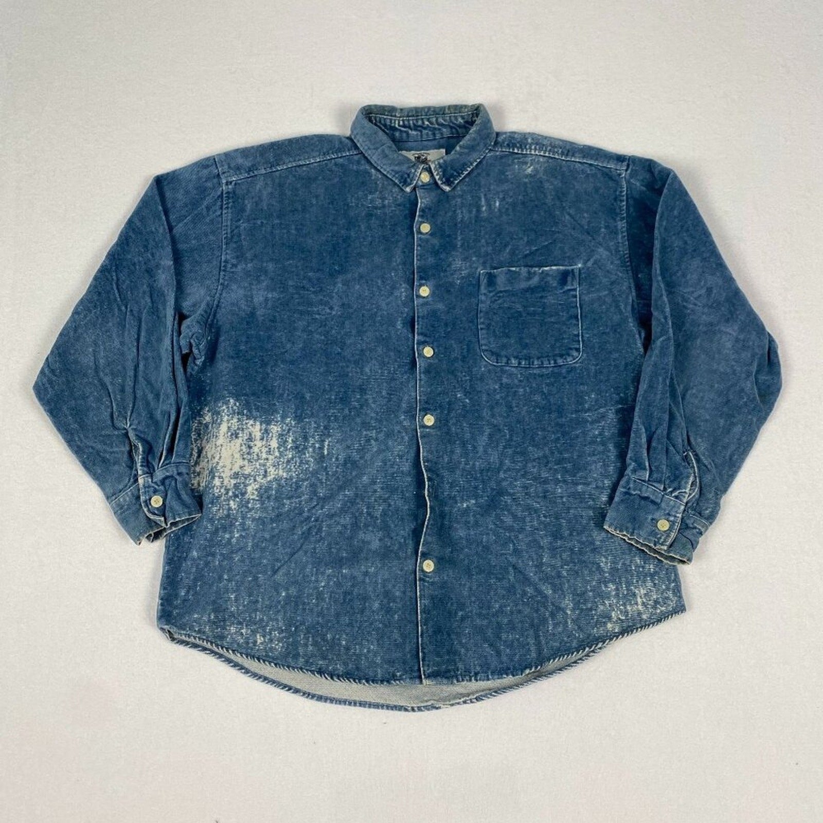 Vintage Distressed True Grit Fleece Blue Denim Western Style Button Up Shirt