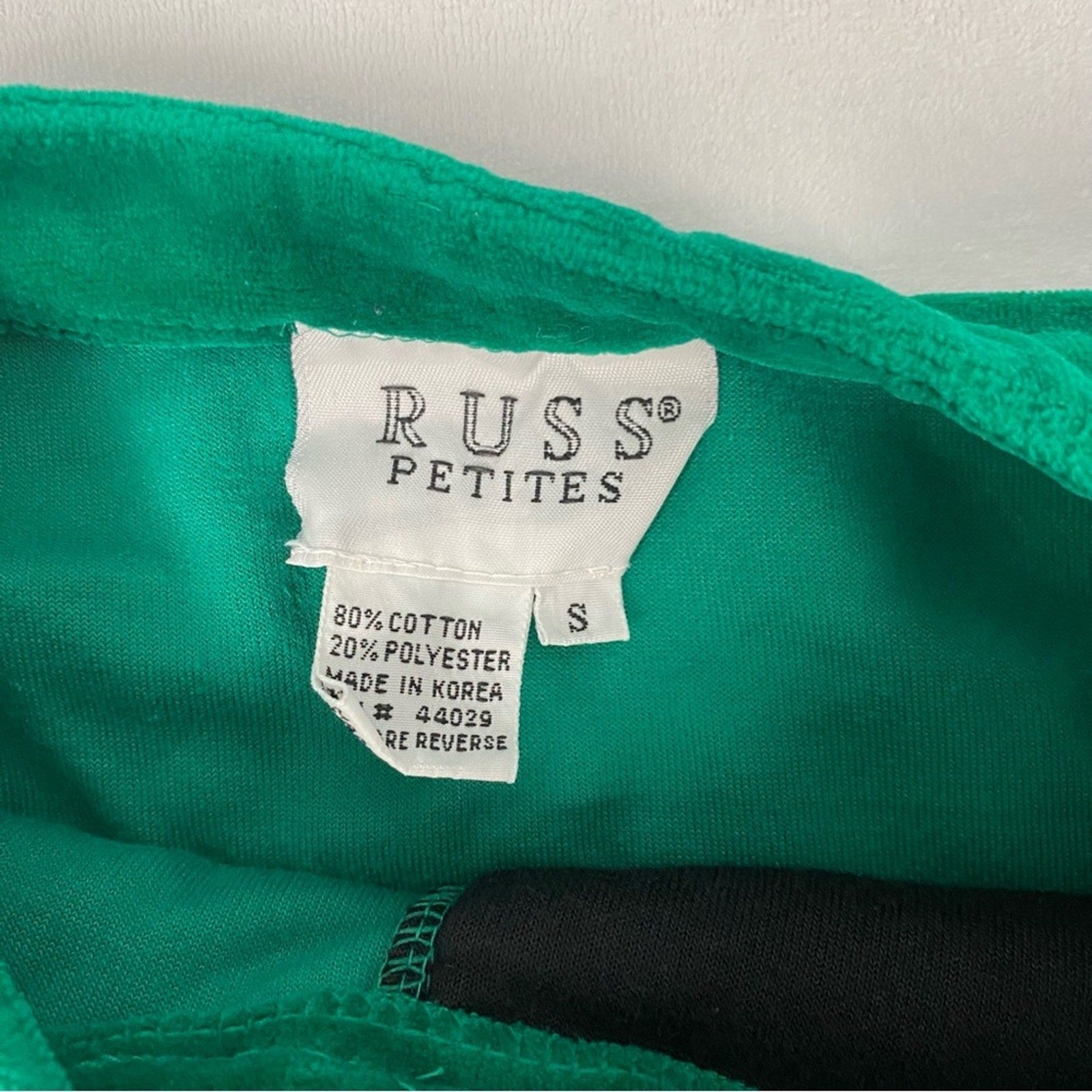 Vintage 90s Russ Petites Felted Green Black Color Block Gold Button Down Blouse