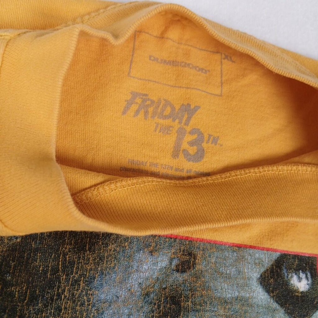 New Line Cinema Friday The 13th Movie Dumbgood Cotton Yellow Tee Size XL
