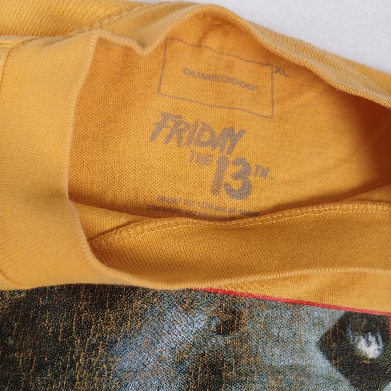 New Line Cinema Friday The 13th Movie Dumbgood Cotton Yellow Tee Size XL