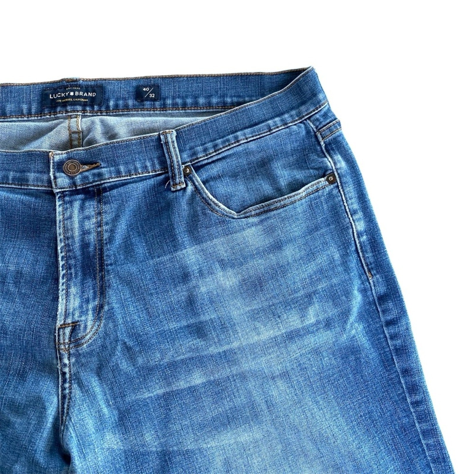 Lucky Brand 221 Straight Darkwash Whiskered Cotton Blue Jeans 40x31