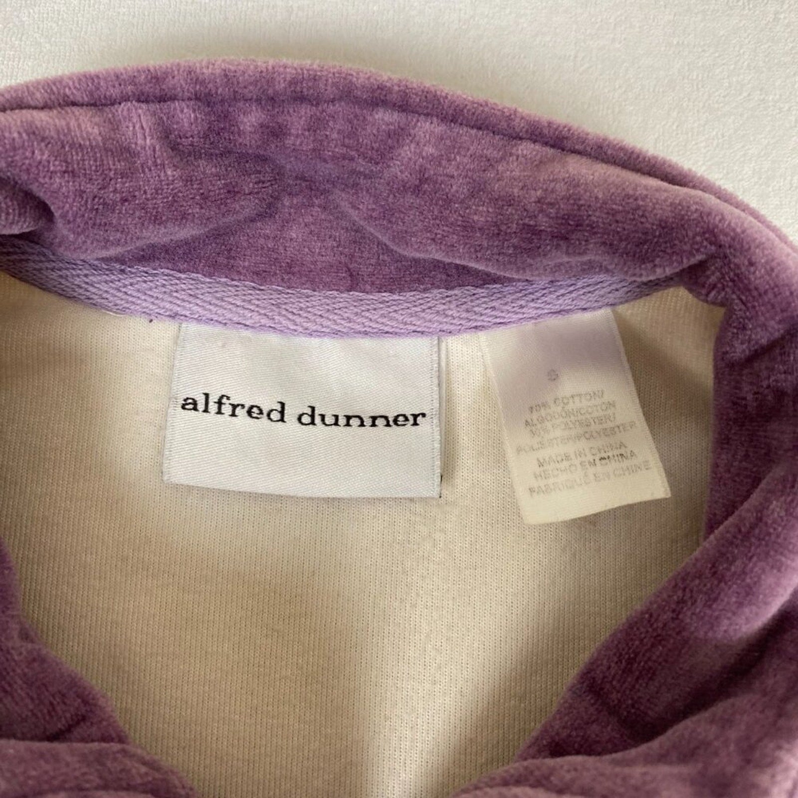 Vintage Alfred Dunner Velour Fleece Purple Striped 1/4 Zip Pullover Sweater
