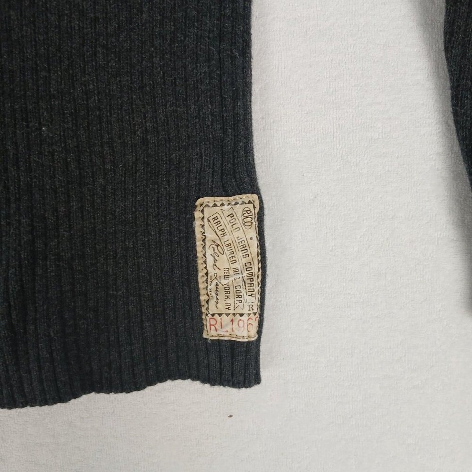 Polo Jeans Company Ralph Lauren Textured Cotton Black Knit V Neck Sweater Medium
