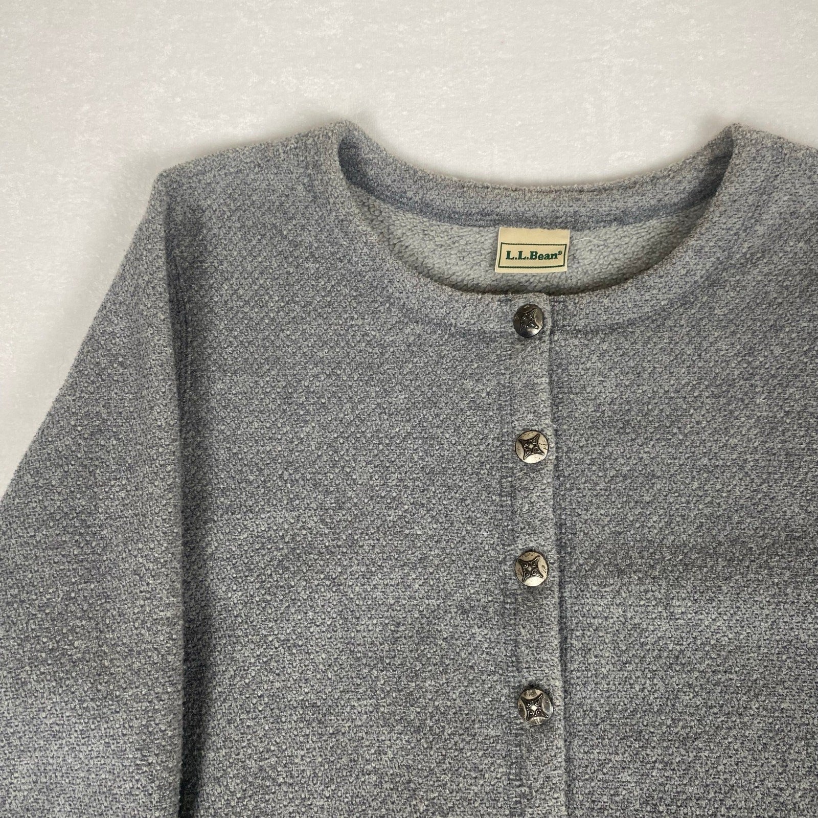 Vintage LL Bean Soft Grey Metal Button Women's Sweater